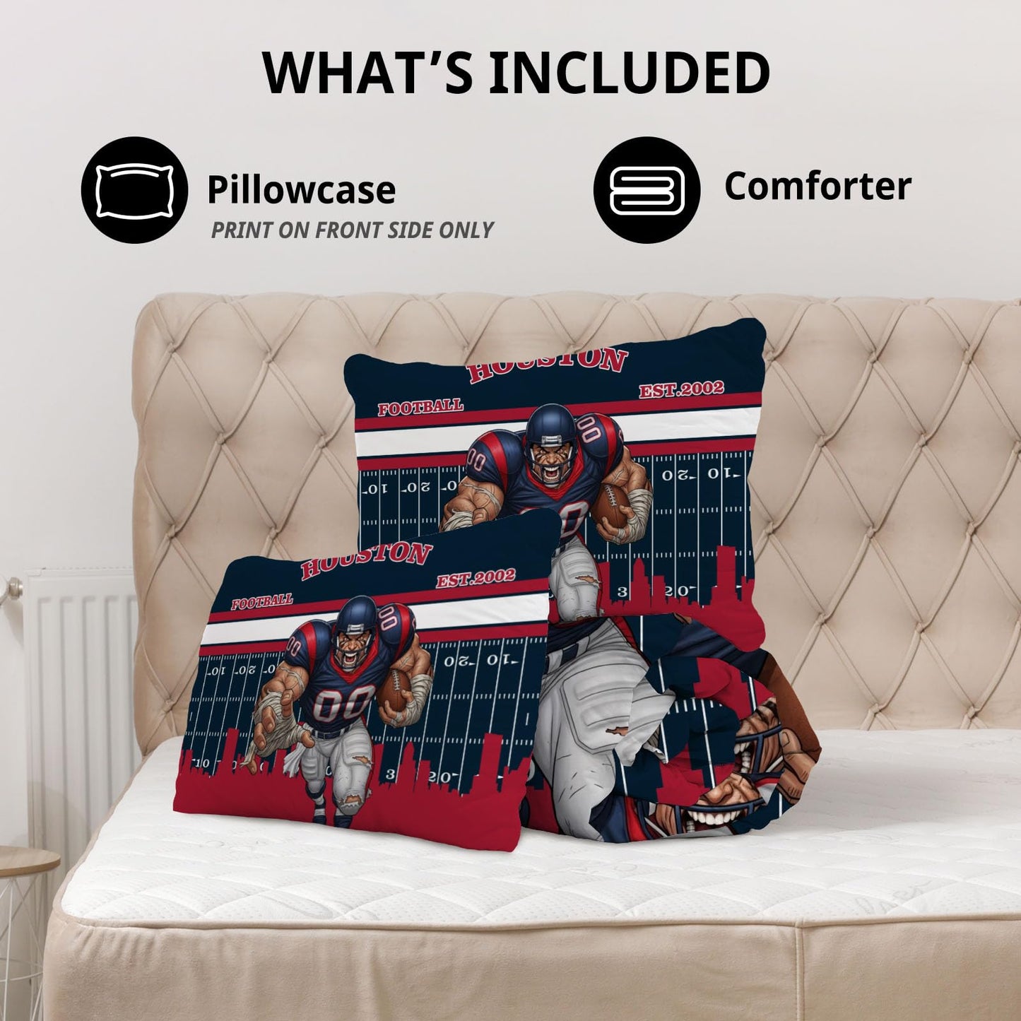 Allenjoy Houston American Football Dark Blue Spirit Comforter Set with 1 Pillowcase for Men Boys Fans Son Husband Bedroom Nursery Bedding Room Decor, Machine Washable, Twin Size