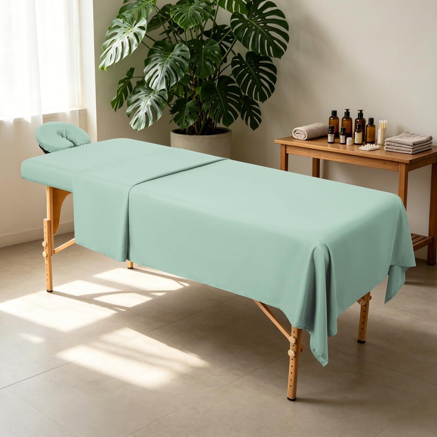 Comfyanno 3-Piece Massage Table Sheets Sets, Stain & Wrinkle Resistant, Soft Microfiber, Quick Drying, Professional Spa Therapy Bed Sheets, Includes Flat & Fitted Sheet, Face Cradle Cover -Sage