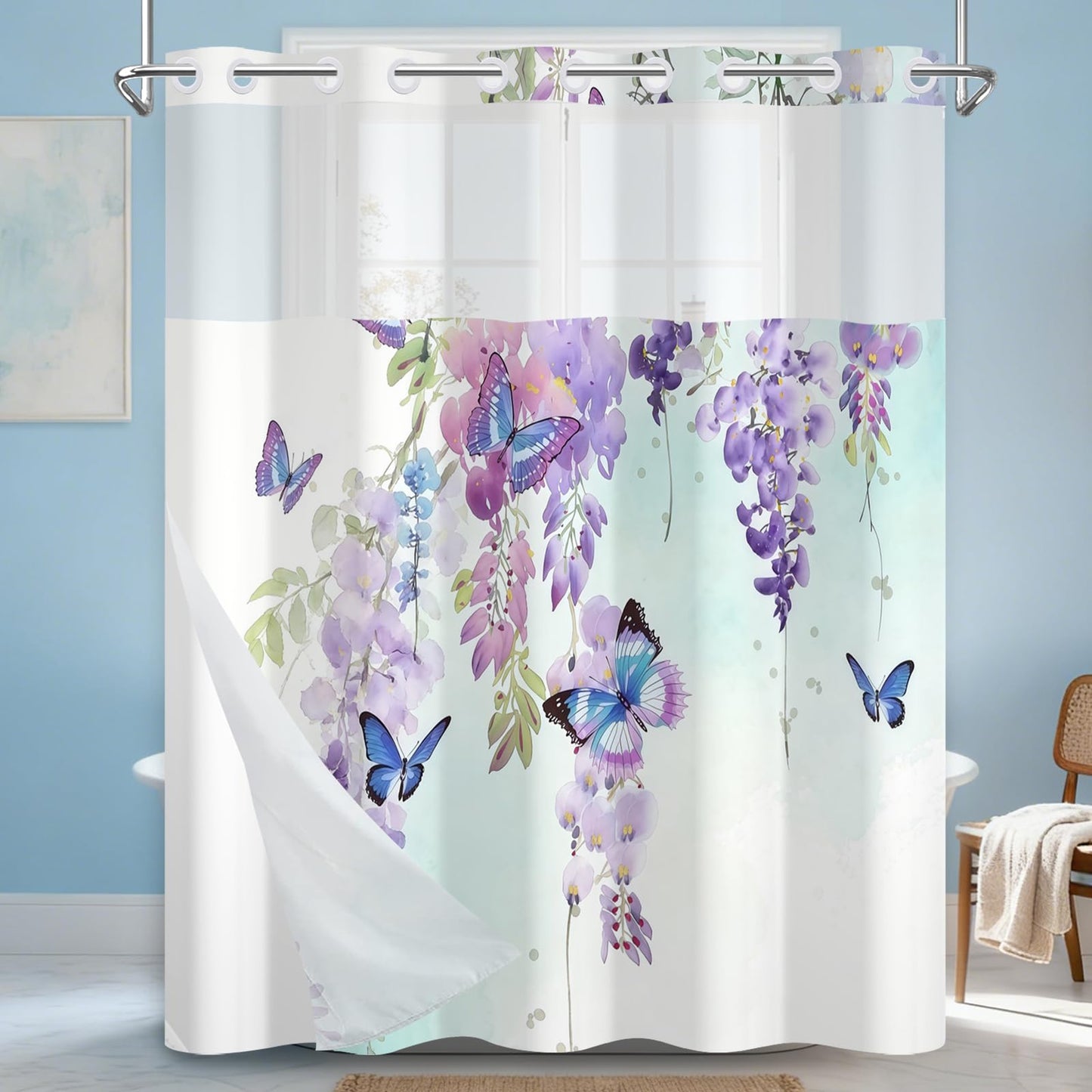 NAEMBCU No Hook Shower Curtain with Snap in Liner 71x74 Inch