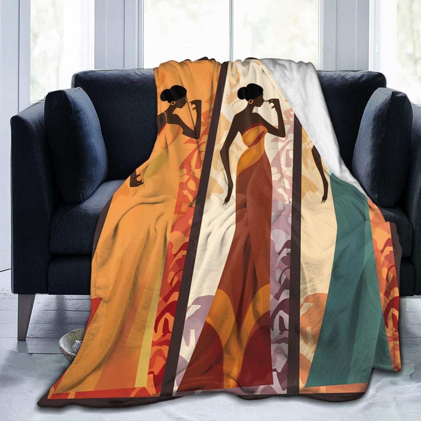 Ouqiuwa Black Women Throw Blanket African Girls Plush Microfiber Flannel Fleece Blanket 50"x40" for Bed Sofa Couch Camping Travel