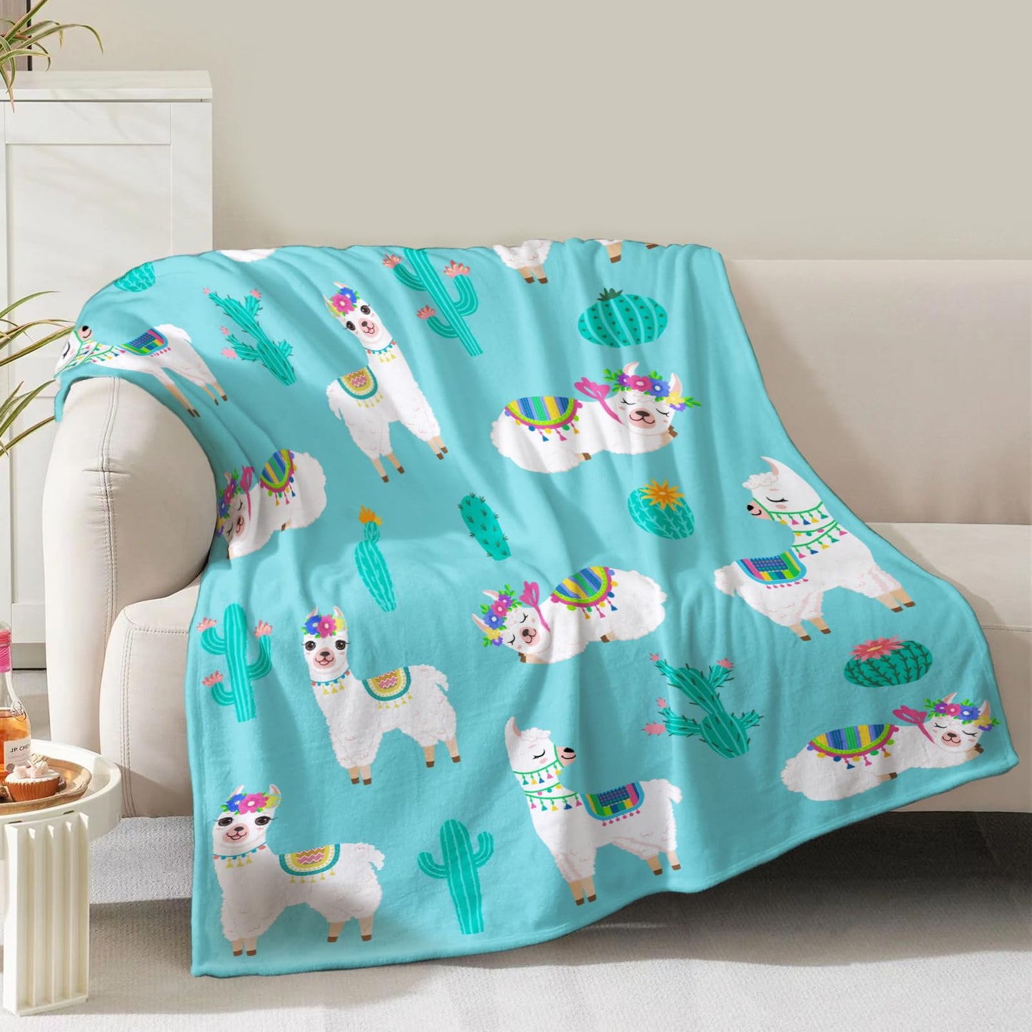 Alpaca Cactus Blanket Gifts for Women Girls Mom Birthday Christmas Valentine Present Llama Cacti Decor Home Bedroom Living Room Couch Bed Sofa Soft Cozy Lightweight Kid Adult Teen Fleece Throw 60"x50"