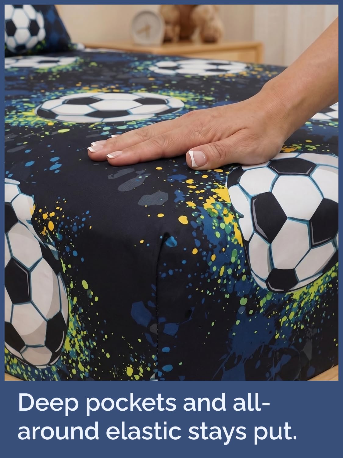 CGK Unlimited Kids Midnight Soccer Queen 4 Piece Sheet Set - Boys, Girls, Teens, Toddler - Easy Fit Deep Pockets - Soft, Cooling & Breathable Sheets - Cozy, Fade and Wrinkle Free - Machine Washable
