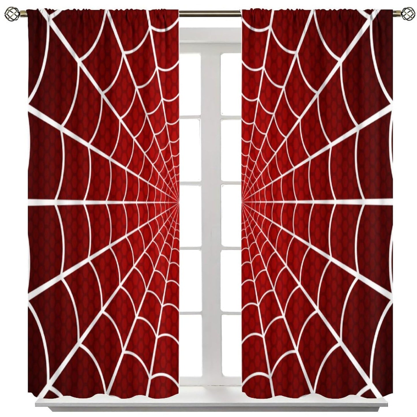 Djaby Red Spider Web Curtain, Scary Spider Web Halloween Theme Print Window Drapes for Kids Baby Nursery Room Bedroom Living Room 42" W X 45" L(No Blackout)