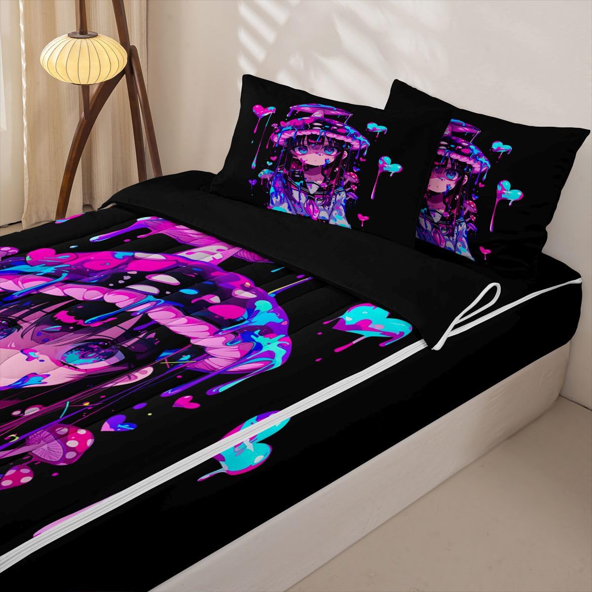 Erosebridal 3D Japanese Girl Zipper Bedding Twin Size, Anime Girl in A Sailor Uniform Kids Comforter Set - Kawaii Anime Gift Zip Up Comforter Bed in A Bag