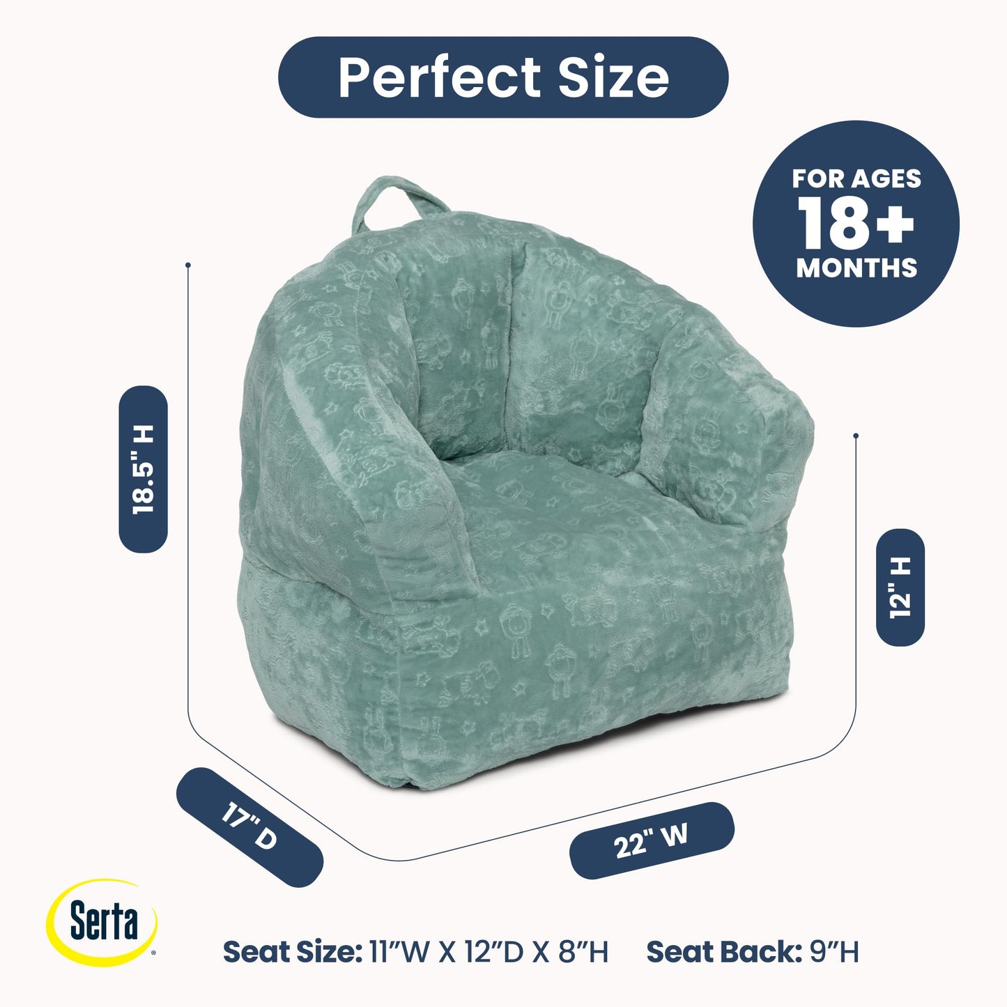 Delta Children - Serta Kids Plush Barrel Toddler Chair, Soft Foam Chair Bean Bag Chair Alternative for Boys and Girls, Cozy Seat for Reading, Watching Cartoons, Playroom Nursery Bedroom, Sage