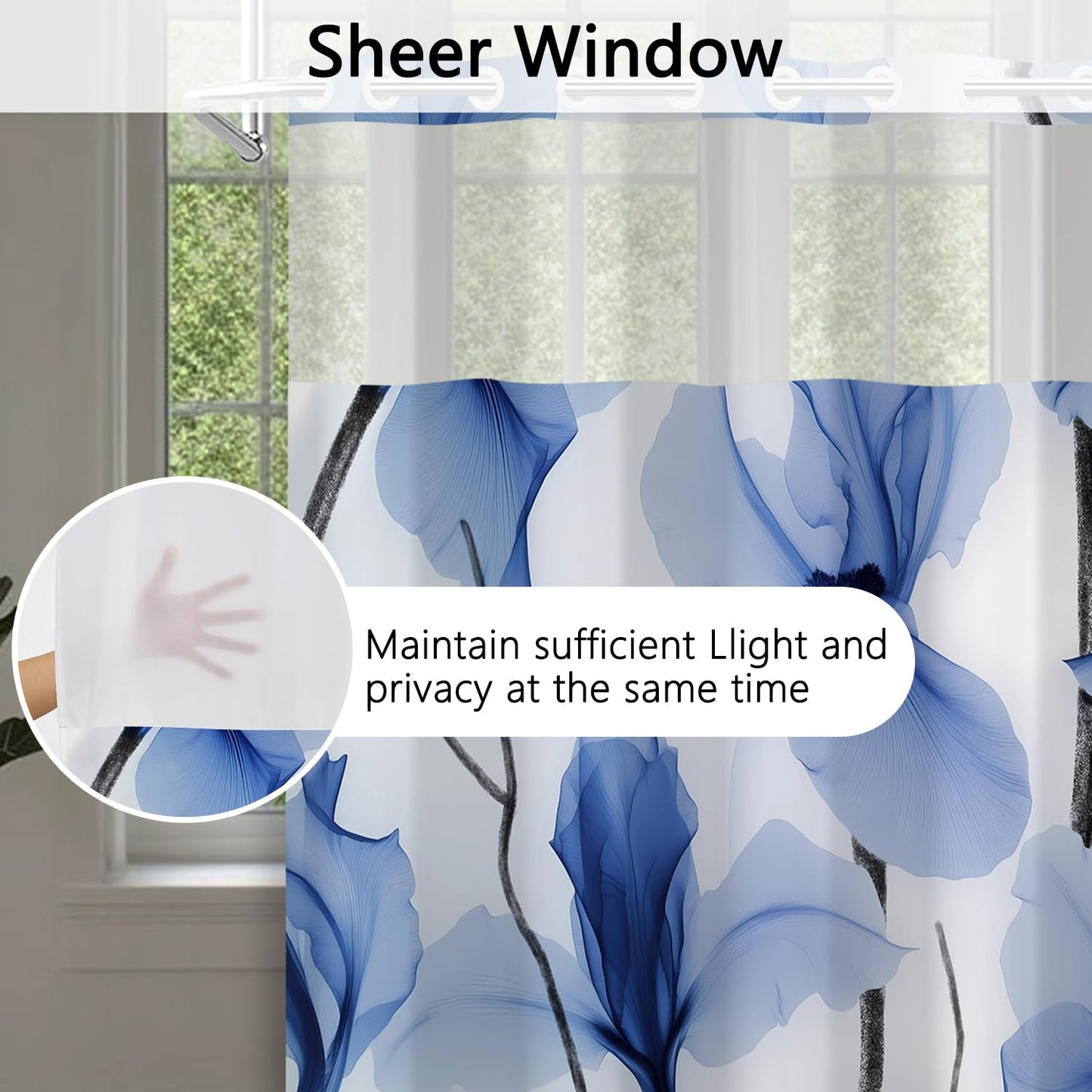 Xiazhilaio No Hook Iris Shower Curtain with Snap in Liner 71”W x74”H