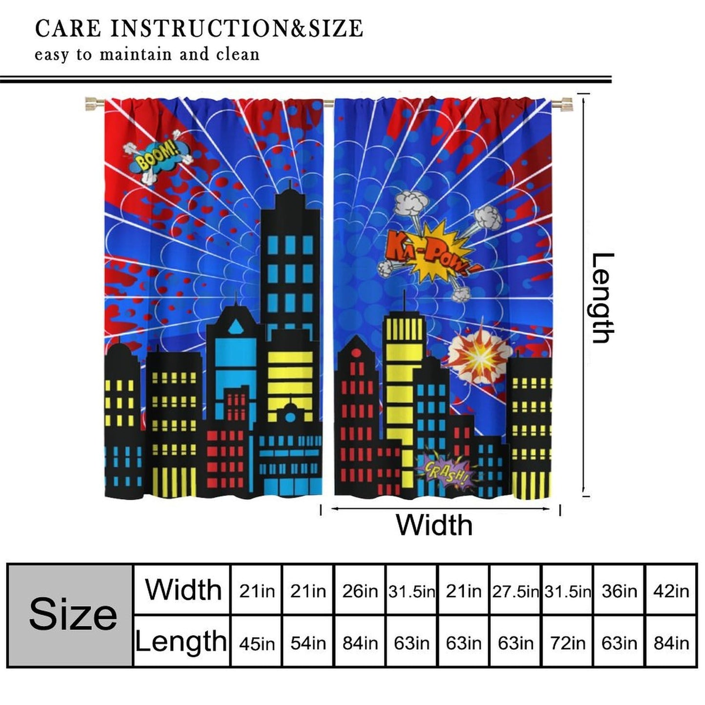 DDCBNS Super City Hero Window Curtains for Kids,Comics Style Super Urban Cartoon Spider Web Window Treatments for Boys Girls Bedroom Nursery Décor Drapes 2 Panel Sets Total Size 42" x 45"