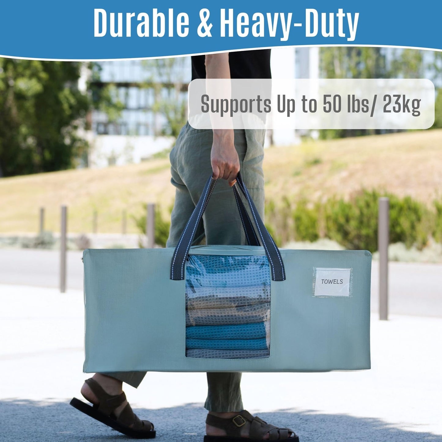 VENO 4 Pack Heavy Duty Moving Bags, Packing Bags with Clear Window, Alternative to Moving Boxes, Storage Bins for Clothes, Blankets, Comforters, College Dorm Essentials (Light Blue Matte, 4 Pack)