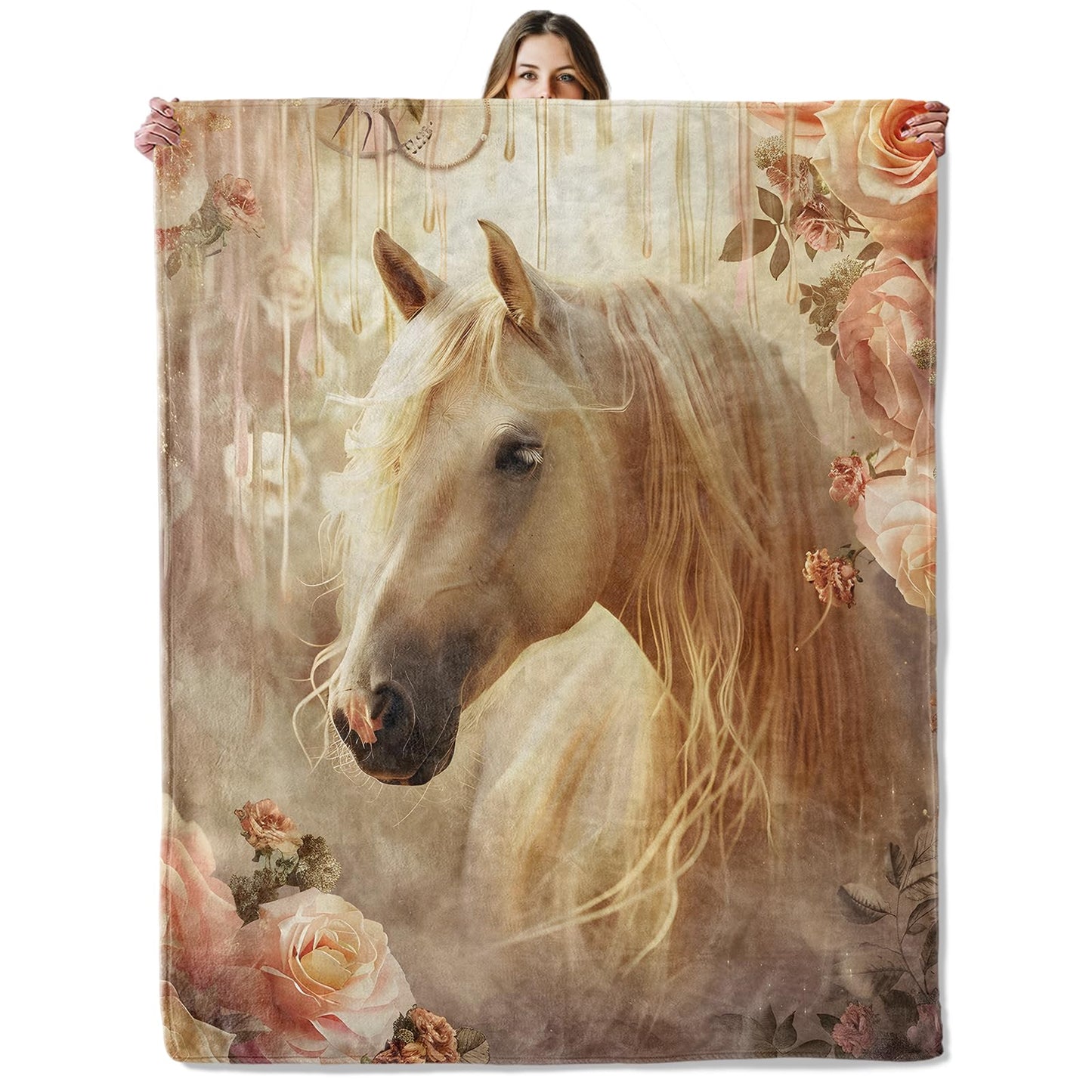 Horse Animal Throw Blanket for Girls Boys Kids Adults, 50x60 in, Cozy Flannel Blanket for Bedroom, Camping, Couch, Room Decor, Fuzzy Warm Soft Gifts