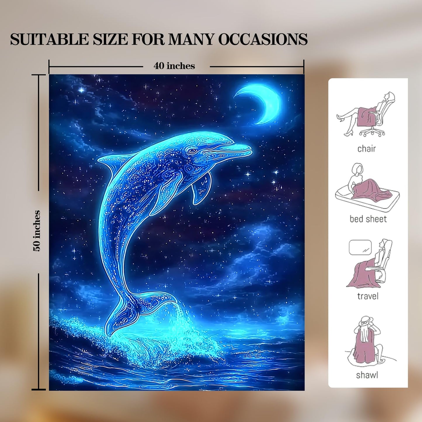 Dolphin Blanket Dolphin Fleece Throw Blanket Super Soft Fuzzy Plush Cozy Warm Dolphins Decor Stuffed Bedding Blankets Gift for Boys, Girls Men Women Kids & Adult 50"X40"
