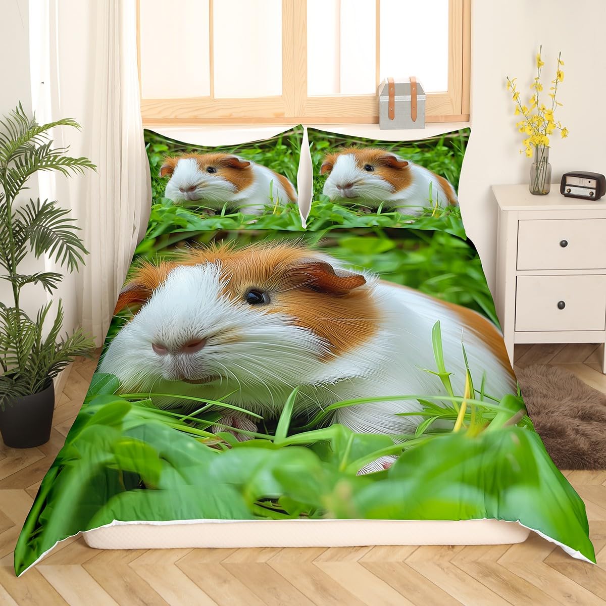 Erosebridal Kid Guinea Pig Duvet Cover Full Cute Guinea Pig Comforter Cover Rodent Breeds Bedspread Cover Animal Print Bedding Set Breathable Decoration 1 Duvet Cover with 2 Pillow Cases