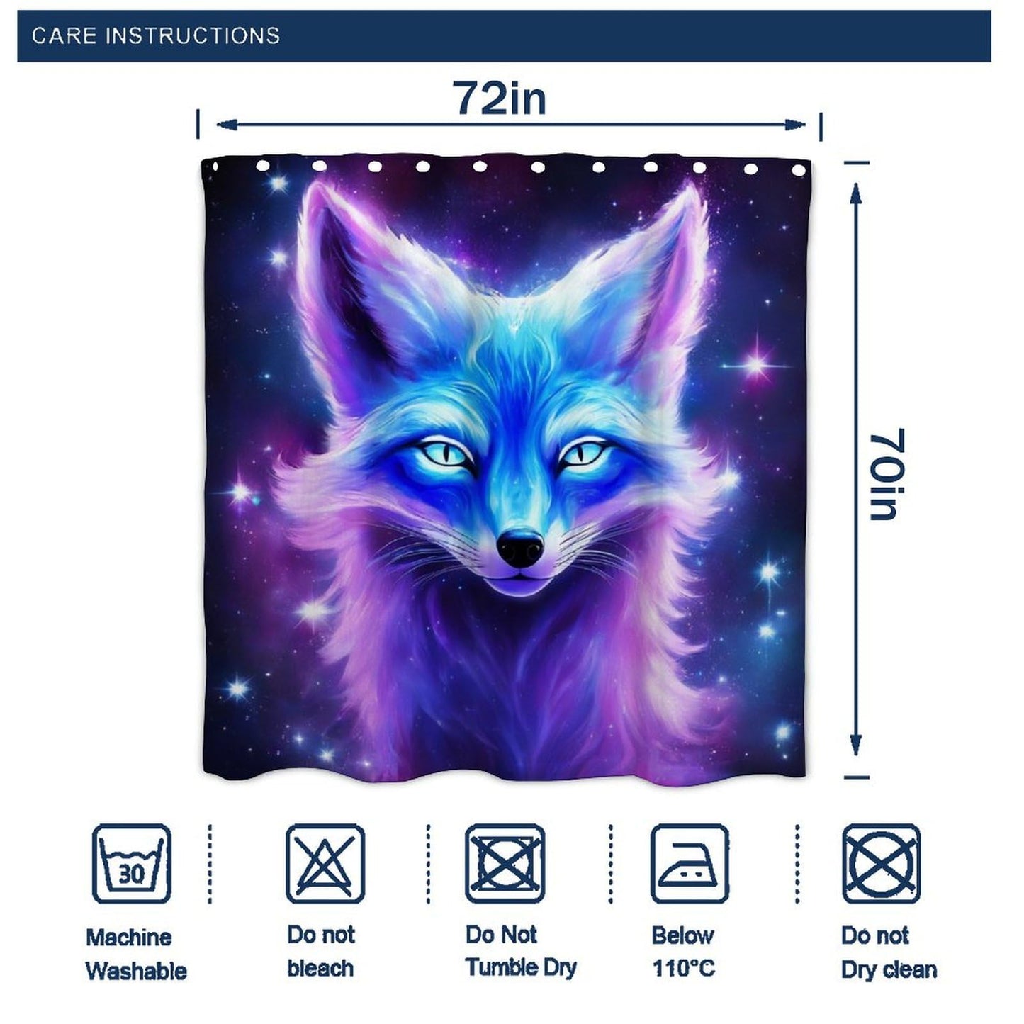 Bathroom Shower Curtain Set, Purple Blue Fox Galaxy Starry Sky Water Resistant Fabric with Curtain Hooks, 72"x 70"