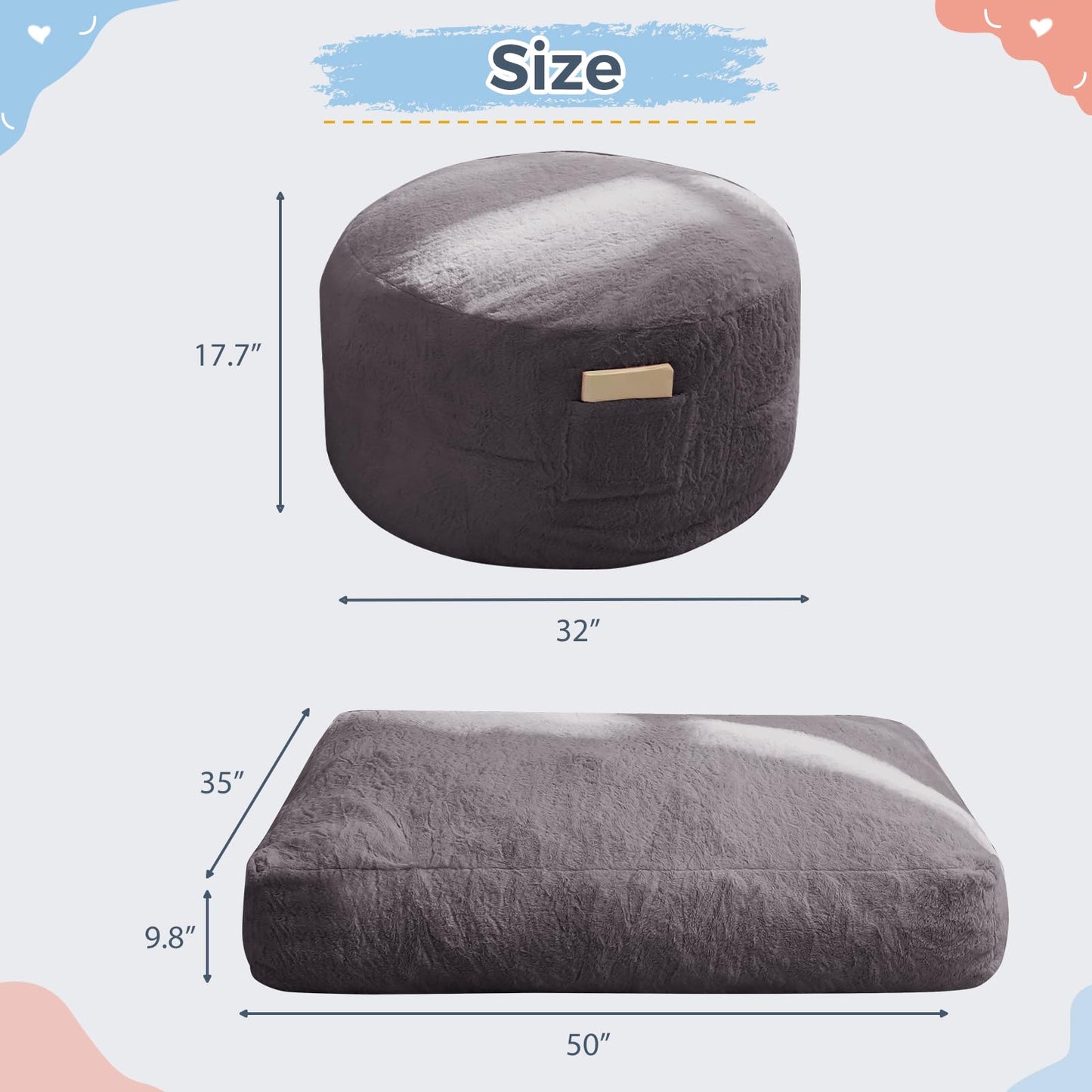 MAXYOYO Bean Bag Chair for Kids, Convertible Bean Bag Folds from Lazy Chair to Comfy Floor Sofa Couch, Stuffed Floor Sofa for Boys and Girls, High-Density Foam Filling, Dark Grey