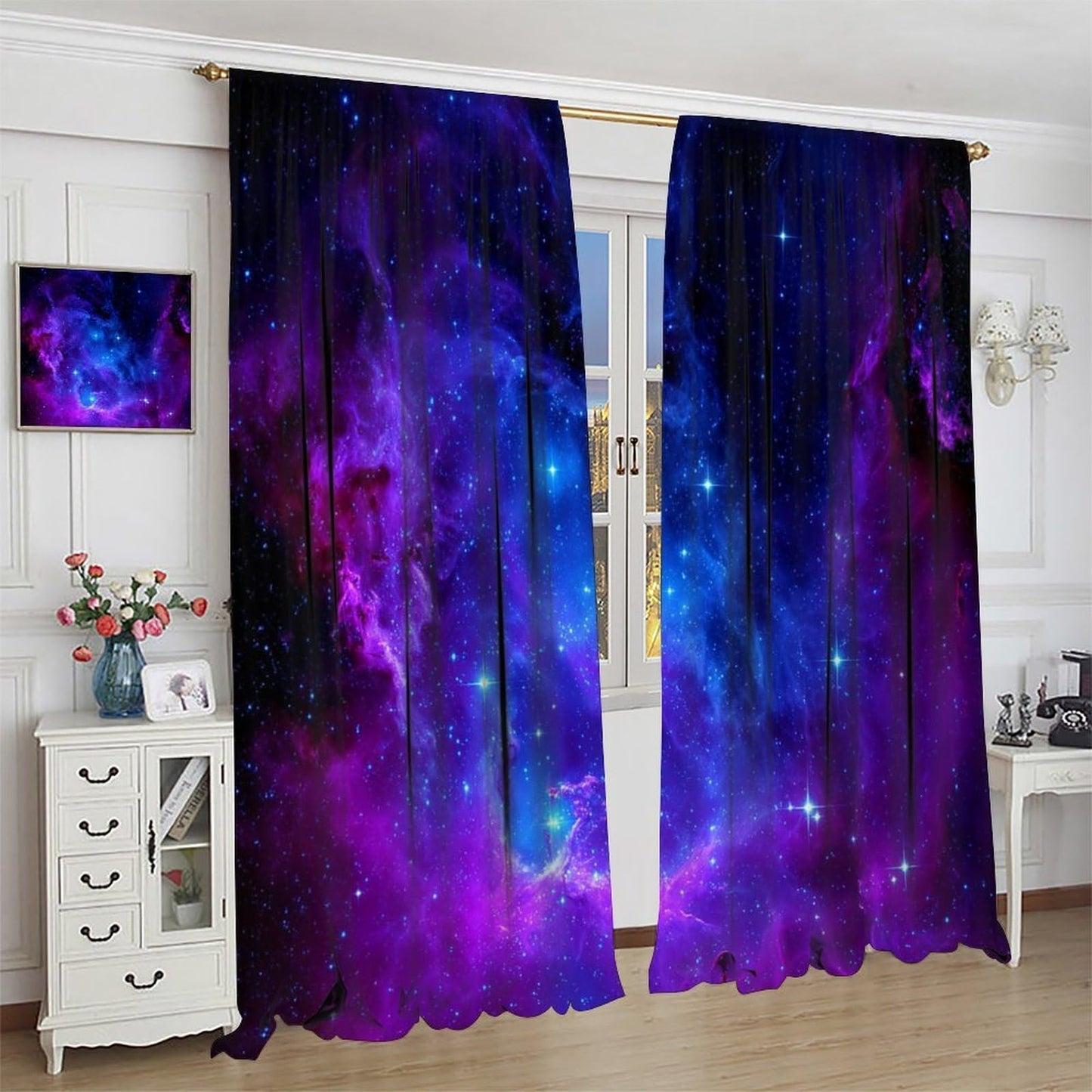 AAVEUP Galaxy Blackout Curtains for Bedroom,Universe Beautiful Blue Purple Meteor Solar System Planet Outer Space Window Drapes Print for Kids Boys Youth Living Room 63x72in