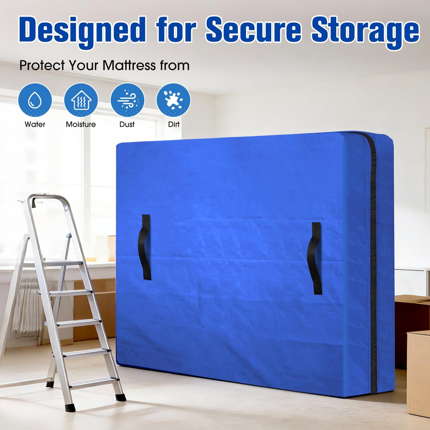 BlissTrends Extra Thick Mattress Bags for Moving and Storage, Waterproof Mattress Protector with Sturdy Handles & Reinforced Zipper, Heavy Duty Tarp Material Reusable Bed Cover (77"x57"x15" Full Size)