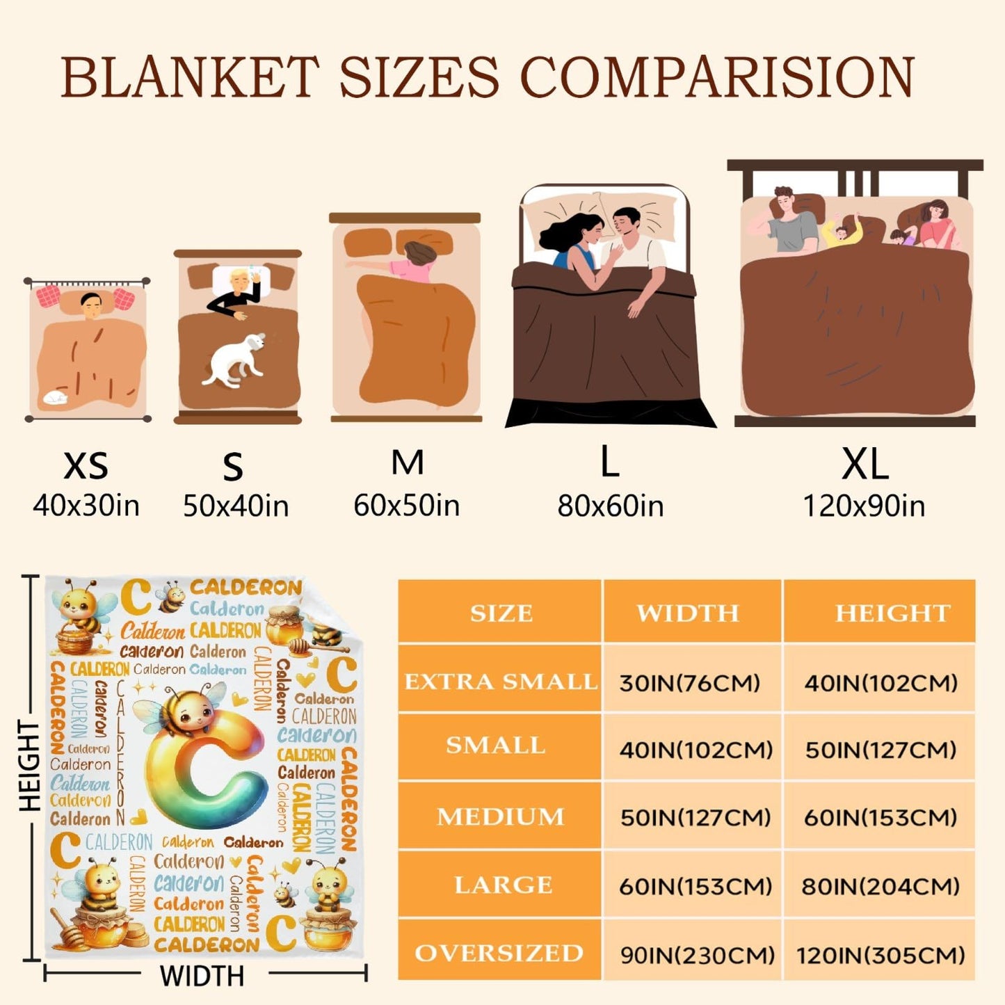 Personalized Bee Blanket, Custom Bee Gifts,Soft Flannel Throw for Bed Sofa,Lightweight,40 x 30in