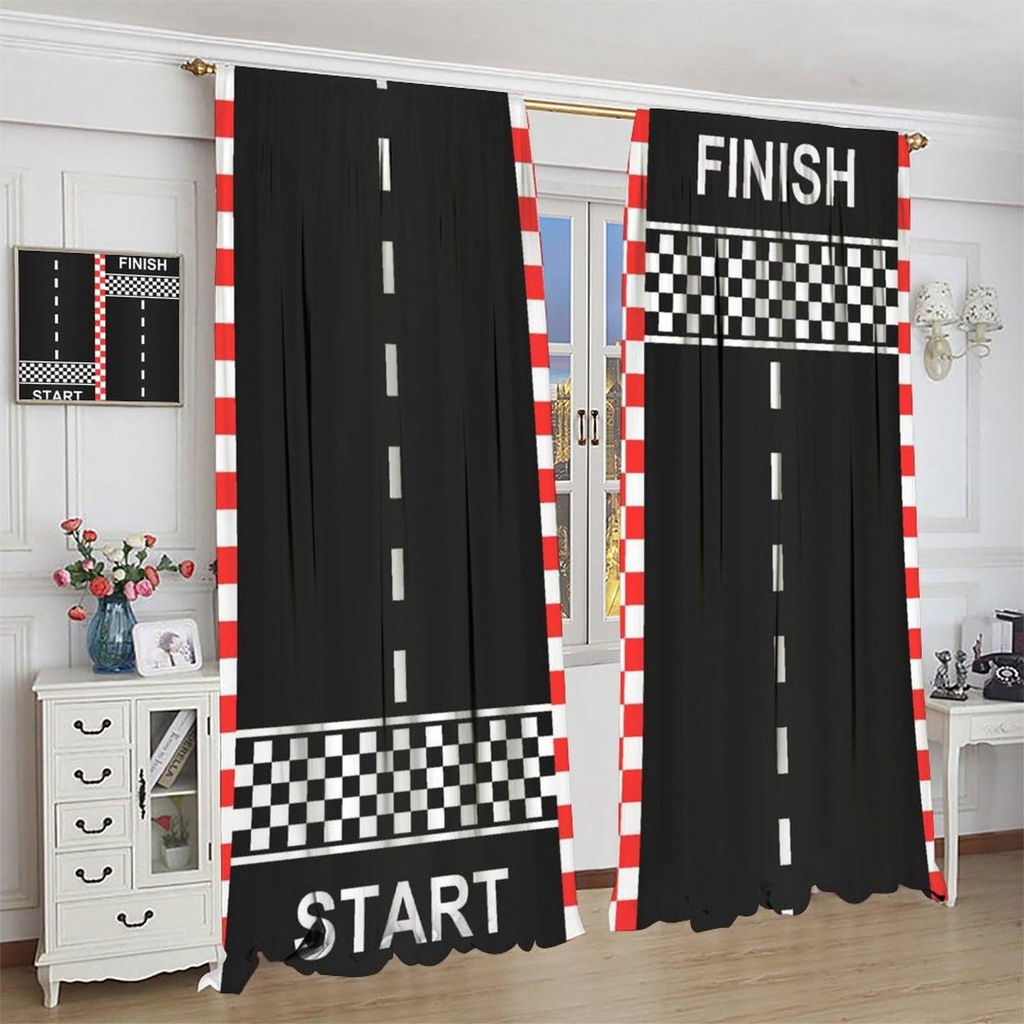 YCness Kids Boys Race Car Curtains Extreme Sports Car Raing Theme Art Printed Window Drapes for Kids Bedroom Living Room Nursery Decor Fabric 2 Panel 42x45 Inch 30% Shading Rate