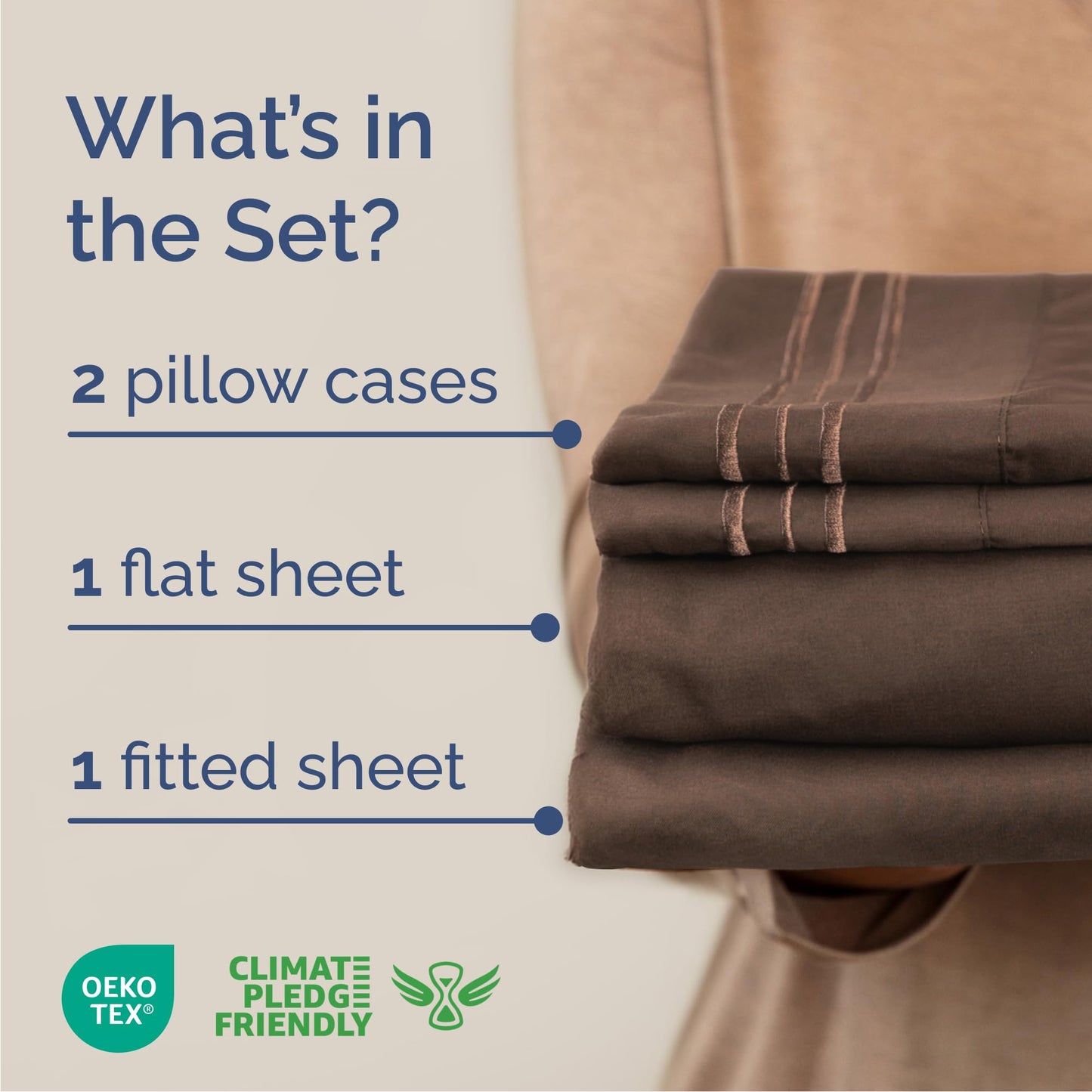 Queen Size 4 Piece Sheet Set - Comfy Breathable & Cooling Sheets - Hotel Luxury Bed Sheets for Women & Men - Deep Pockets, Easy-Fit, Extra Soft and Wrinkle Free Sheets - Brown Oeko-Tex Bed Sheet Set