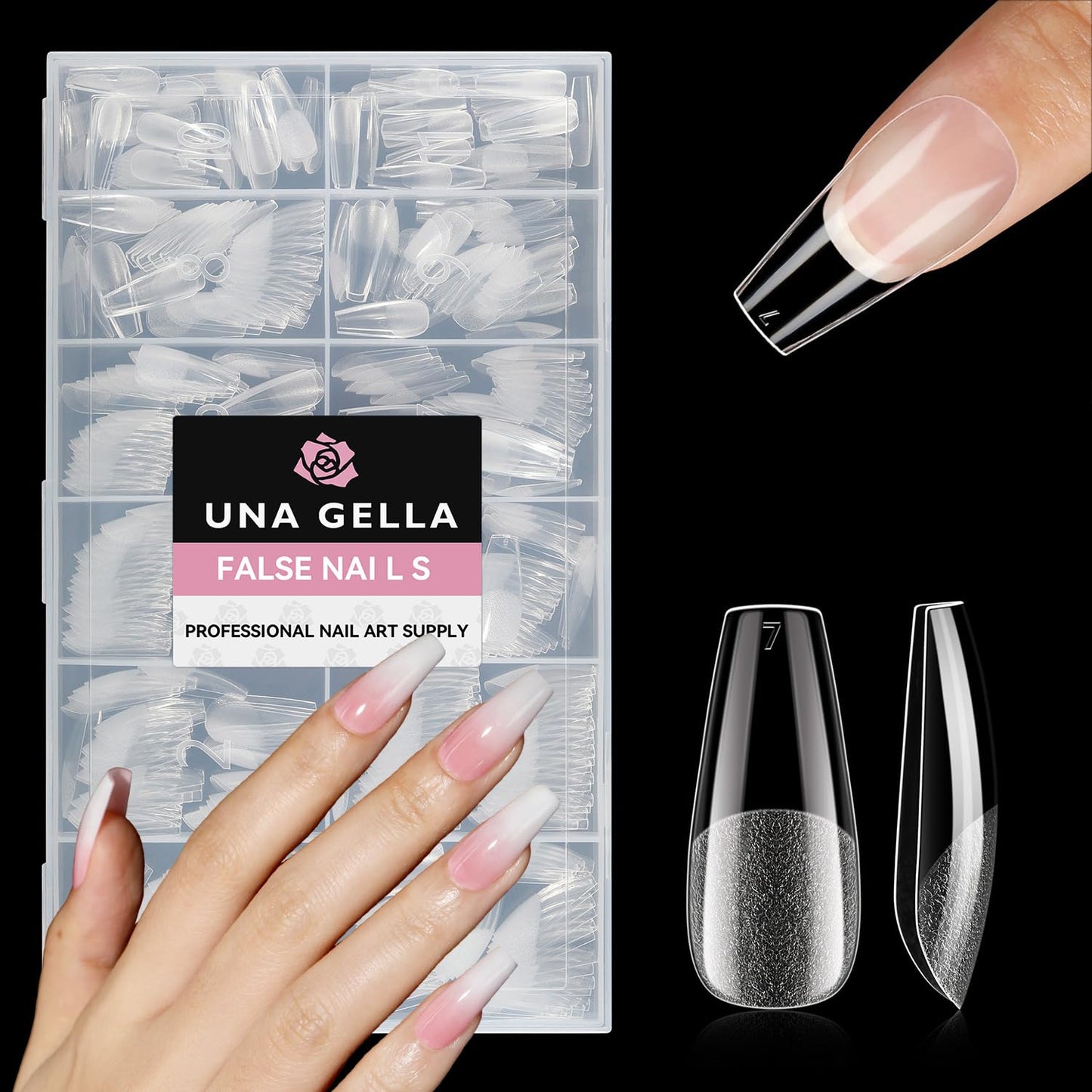 UNA GELLA Medium Coffin Nails Tips 312Pcs Pre-Etched Gel Nail Tips Coffin Press On Nails Clear Full Cover for Nail Extensions & DIY Art Salon at Home, Long Lasting 12 Sizes