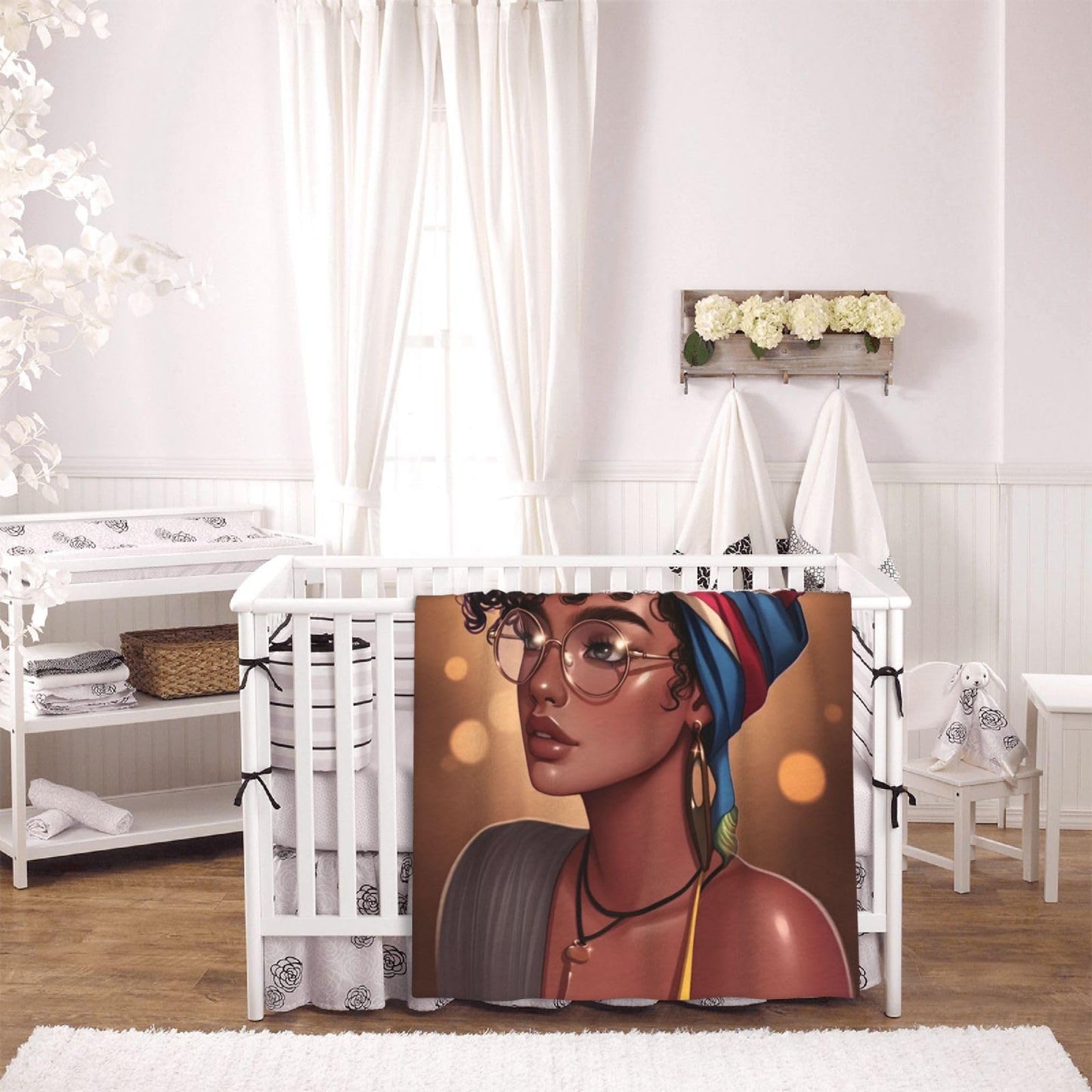 Perinsto African Black Girl Afro Woman Throw Blanket Ultra Soft Warm All Season Decorative Fleece Blankets for Bed Chair Car Sofa Couch Bedroom 50"X40"