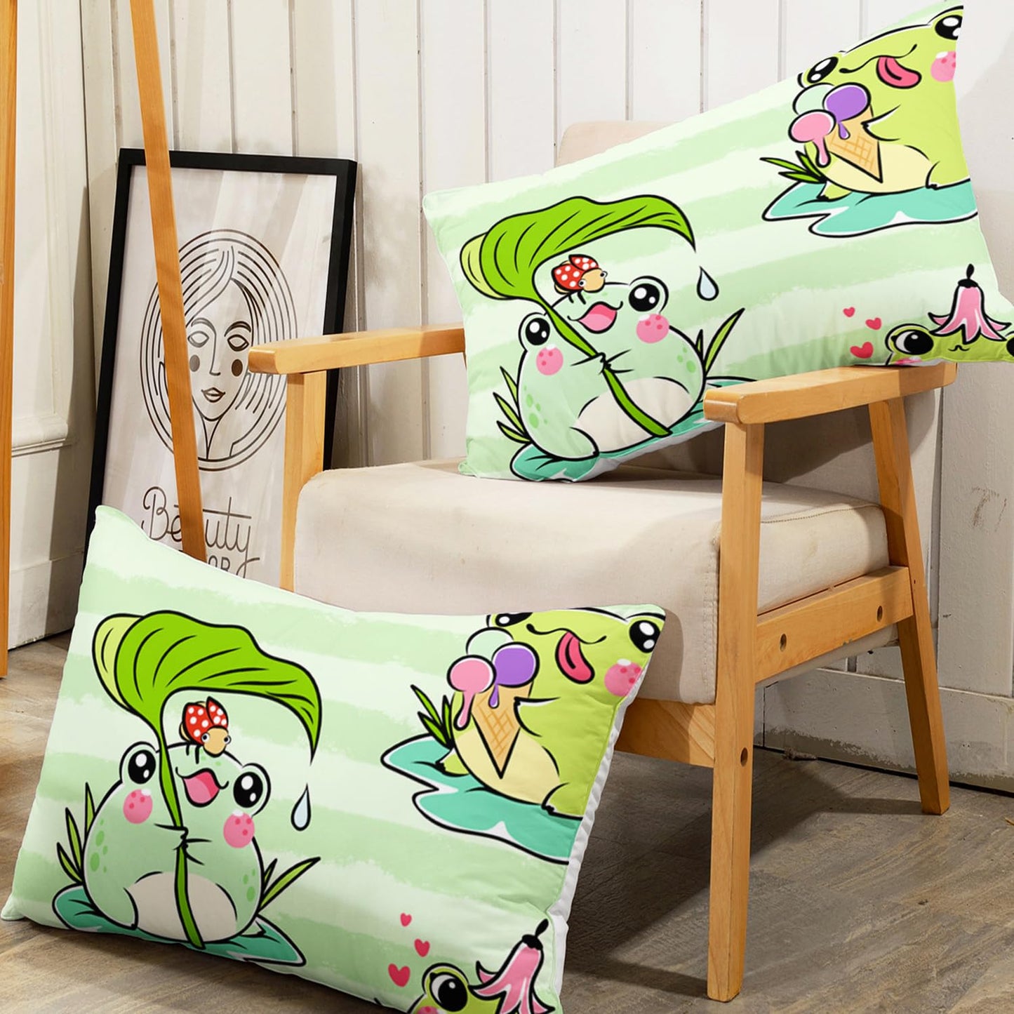 AILONEN Cartoon Frog Fitted Sheet Set - Twin Size, Animal Frog Bed Sheet Set, Boys Girls Sheet Set, Green Stripe Sheet Set - 1 Fitted Sheet and 2 Pillowcases