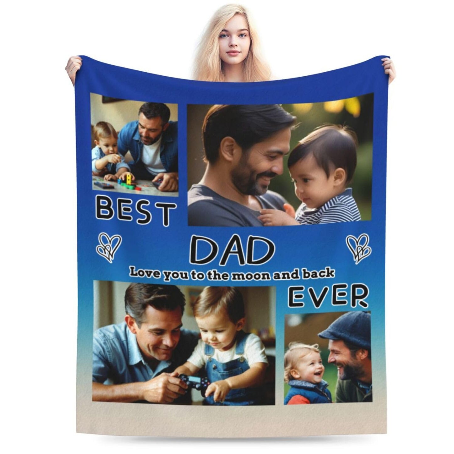 Dewoofly Custom Photo Personalized Flannel Throw Blankets Gift for Your Best Dad Ever, Customized Blanket All Seasons for Birthday Father's Day Presents 60"x50" (Print in USA)