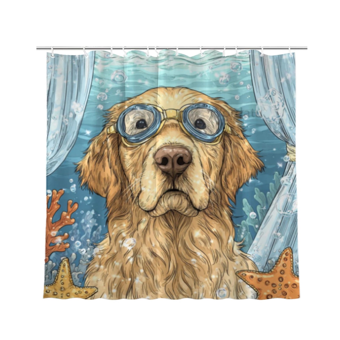 Wordatu Welcome Ocean Shower Curtain Ocean Golden Retriever Bathroom Set Kids Toddler Boys Girls Sea Bath Curtain Beach Coastal Kids Bathroom Decoration 72x72 Inches