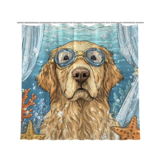 Wordatu Welcome Ocean Shower Curtain Ocean Golden Retriever Bathroom Set Kids Toddler Boys Girls Sea Bath Curtain Beach Coastal Kids Bathroom Decoration 72x72 Inches