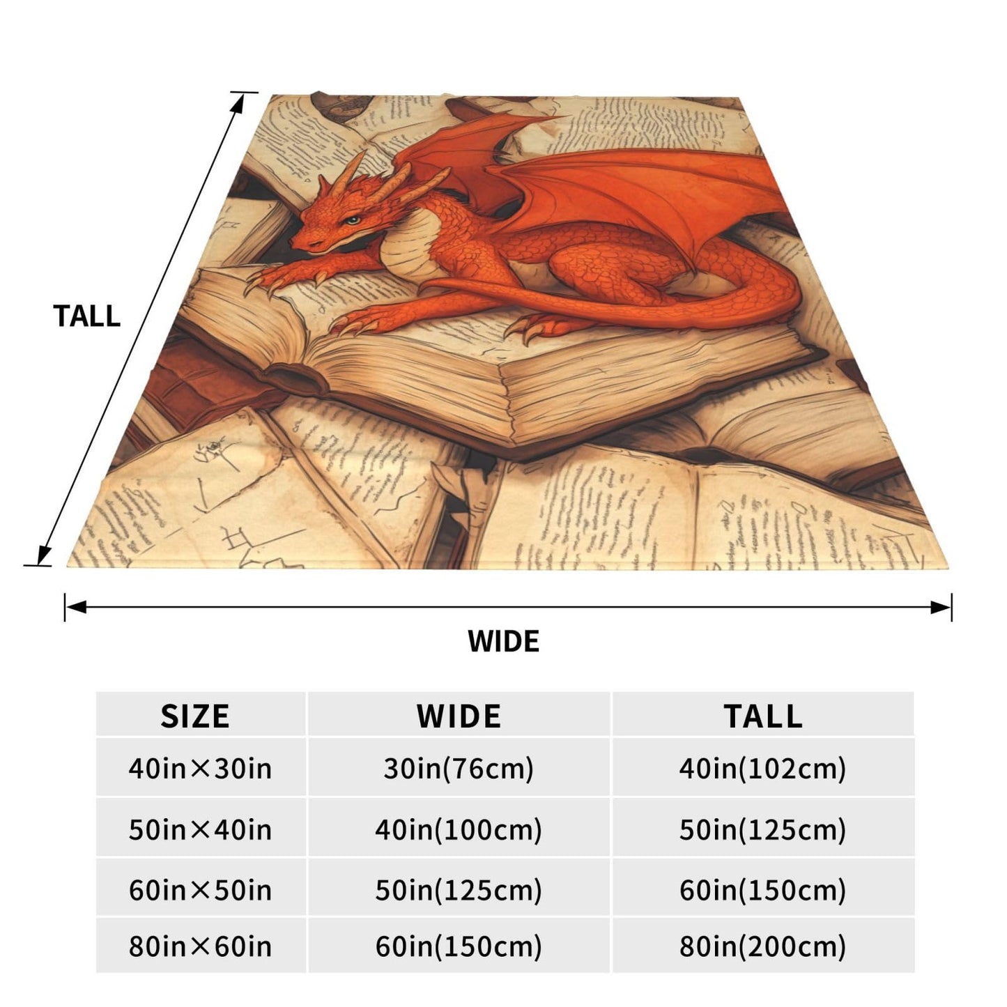 Dragon and Book Blanket Gifts for Kids Adults Boys Girls Lightweight Soft Flannel Majestic Animal Throw Blankets Cozy for Dragon Lovers Living Room Sofa Couch Bed Room All Season Decor 50x60in