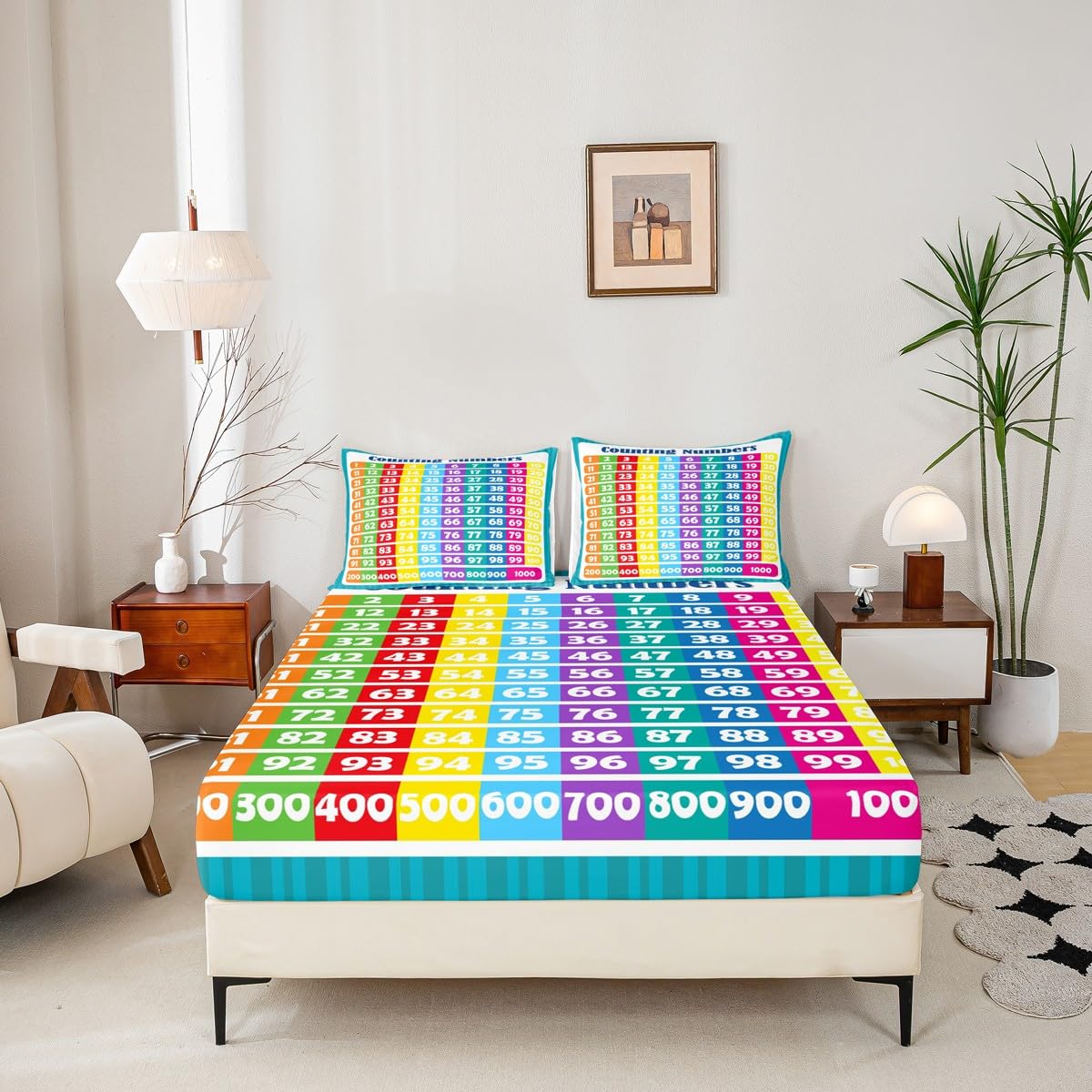 Numbers Alphabet Fitted Sheet Twin, Educational Learning Bedding Set for Kids Boys Girls Numbers Bed Sheet Set Learning Time Bed Cover (1 Pillow Case and a Fitted Sheet)