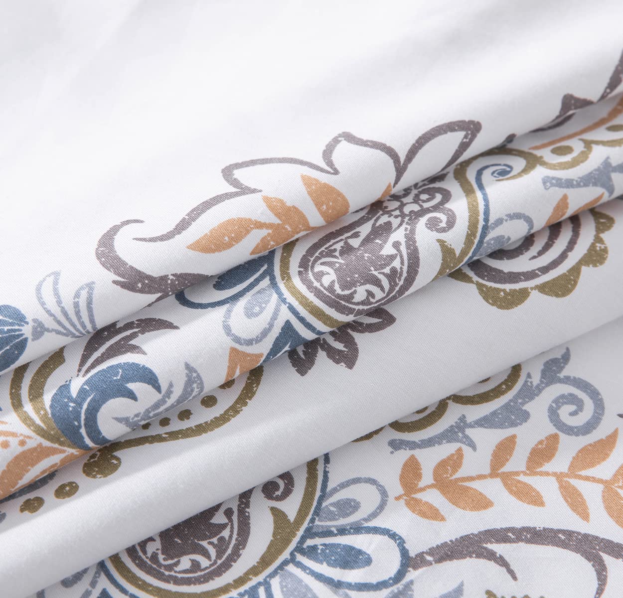 SLEEPBELLA Comforter King Size, 600 Thread Count Cotton Yellow & Blue Damask with Taupe Brown Reversible Pattern White Comforter Sets,Down Alternative Bedding Set 3Pcs (King, White Damask)