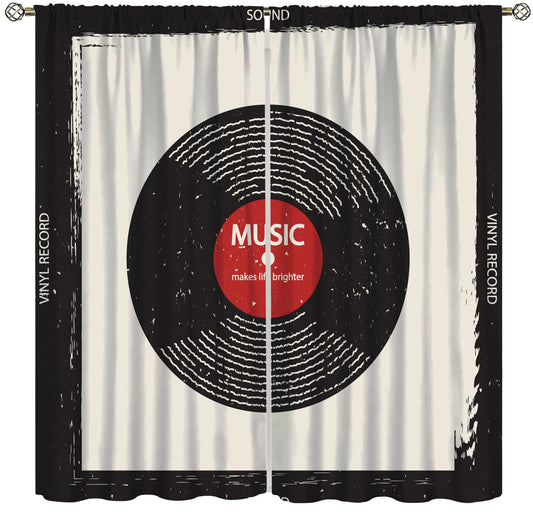 VUMIVI Music Records Blackout Curtains Vintage Album Covers Abstract Art Window Treatments for Bedroom Living Room Office Kitchen 42" W X 44.5" L