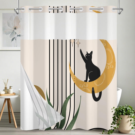 NAEMBCU No Hook Shower Curtain with Snap-in Liner 71x74 Inch
