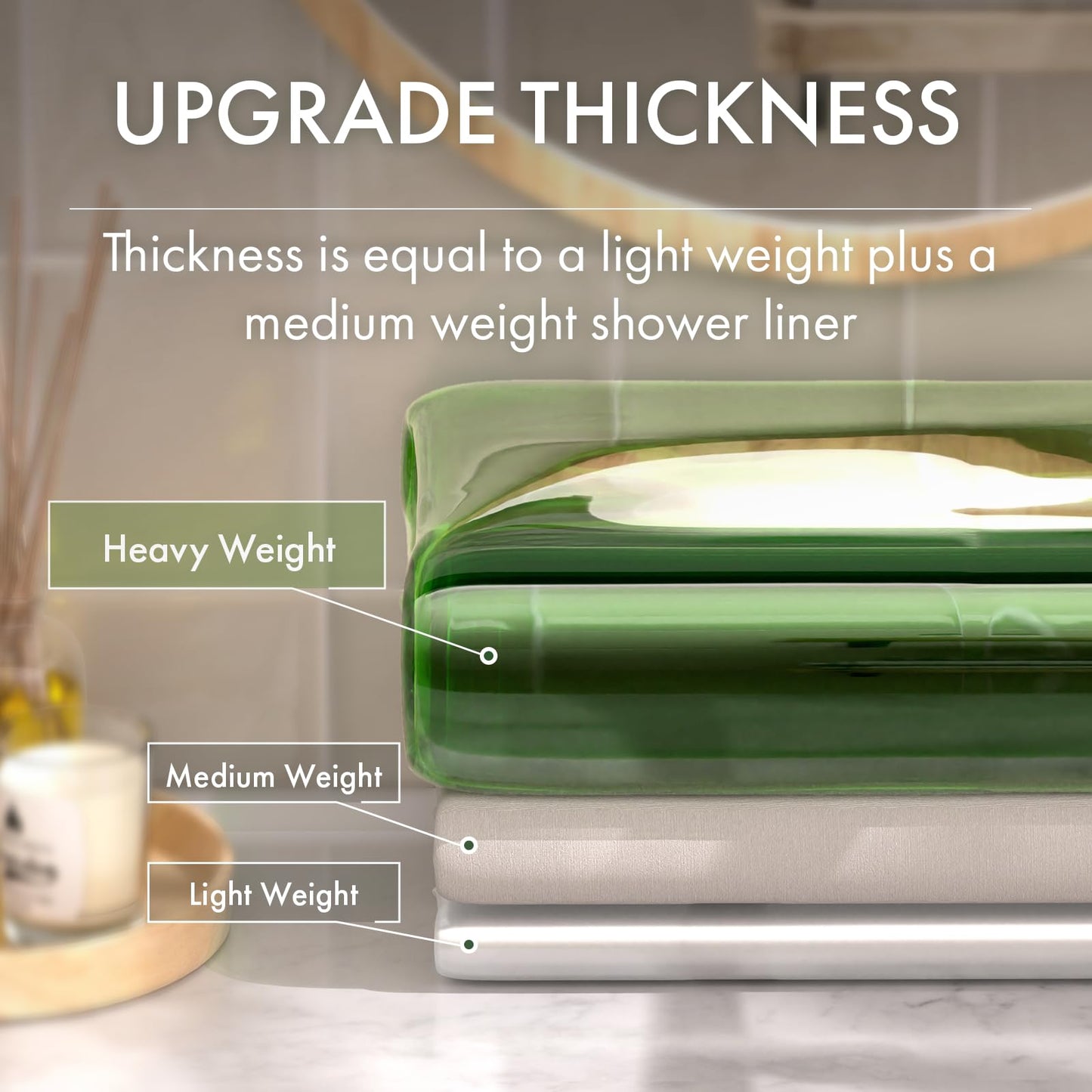 AmazerBath No Hook Shower Curtain Liner, 100% EVA Heavy Duty Hookless Shower Curtain and Liner 3-in-1, 72x75 Luxury Soft Shower Liner with 3 Heavyweight Stones, Clear Green