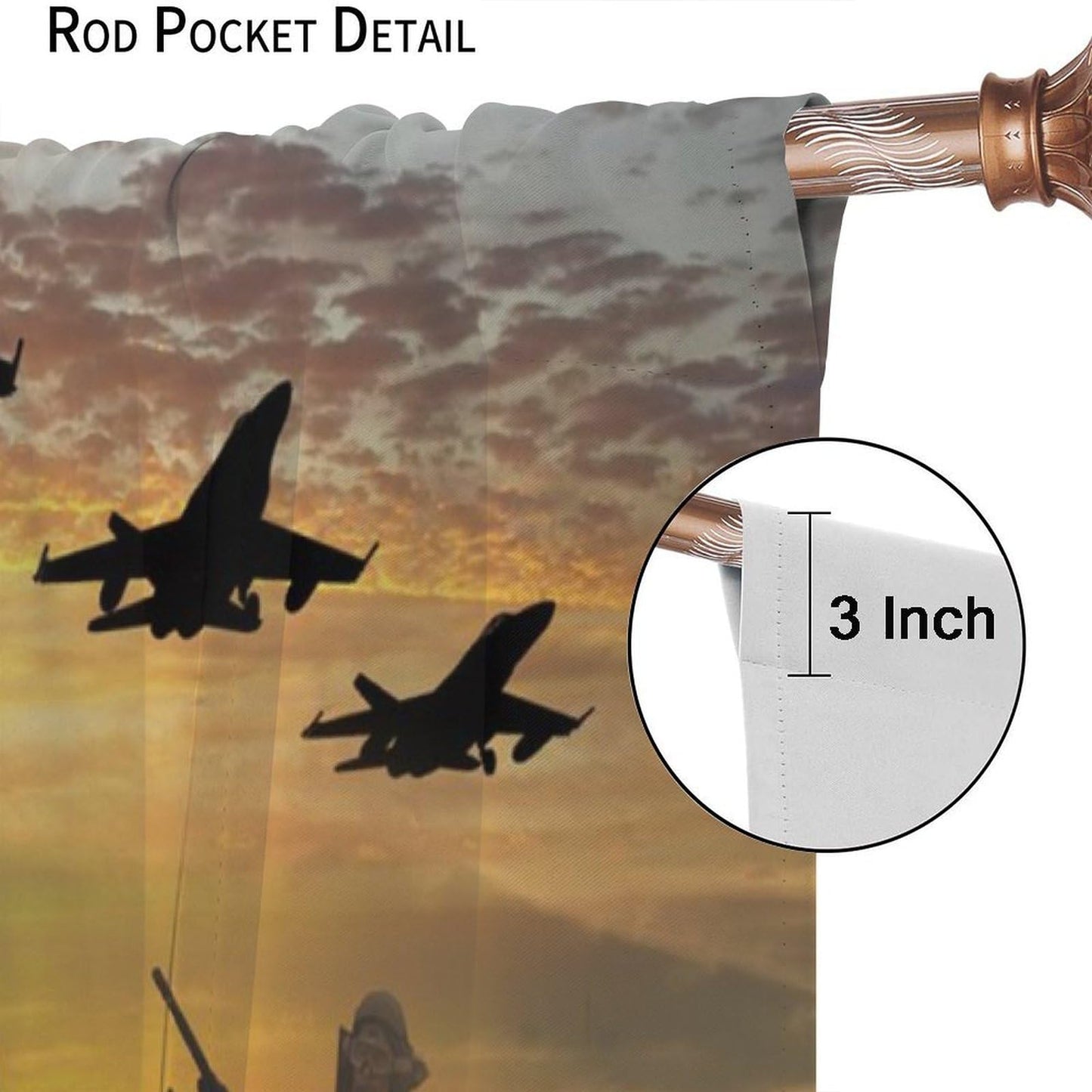 FBMLBRB Brebasf Cool American Soldier Theme Blackout Curtains for Bedroom,Rustic Teen Room Decor Fighter Aircraft Print Room Darkening Window Curtains with Rod Pocket - 2 Panels 45" L x 21" W