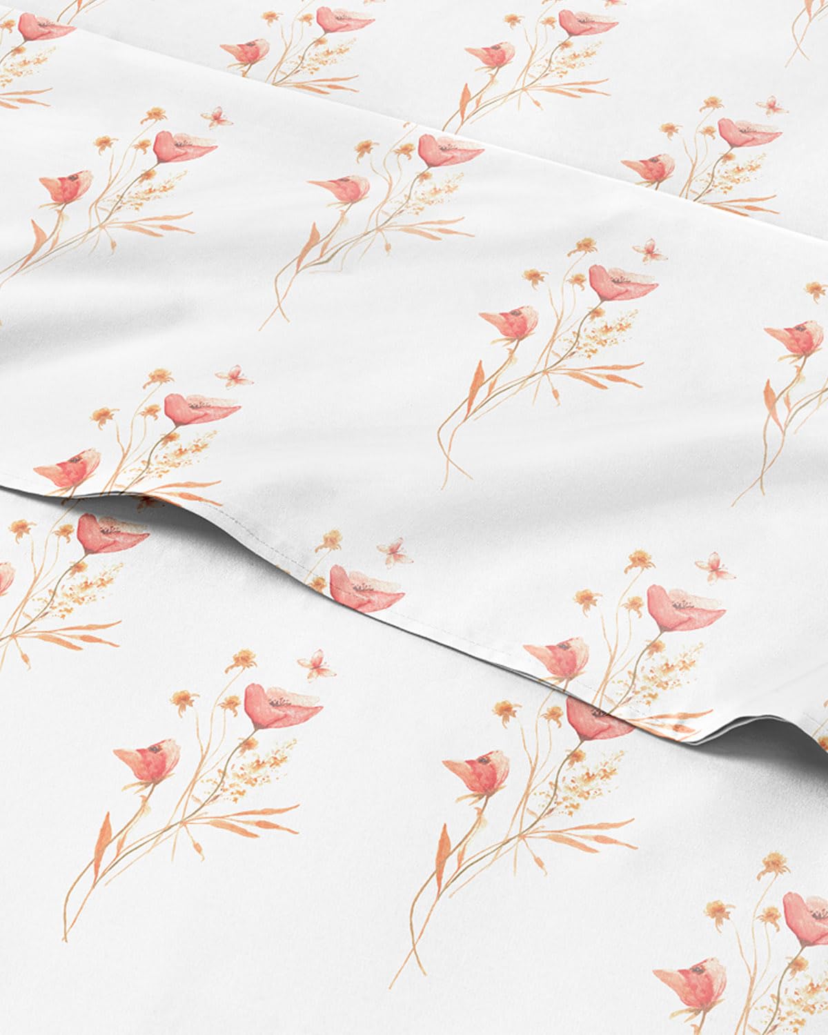 Floral Sheets - Pink Floral Butterfly Bed Sheet Set - 1 Flat & 1 Fitted & 2 Pillowcases w/ Deep Pockets - Wrinkle & Fade Free - Boho Botanical Bedding - Soft, Breathable and Cooling - King Size New