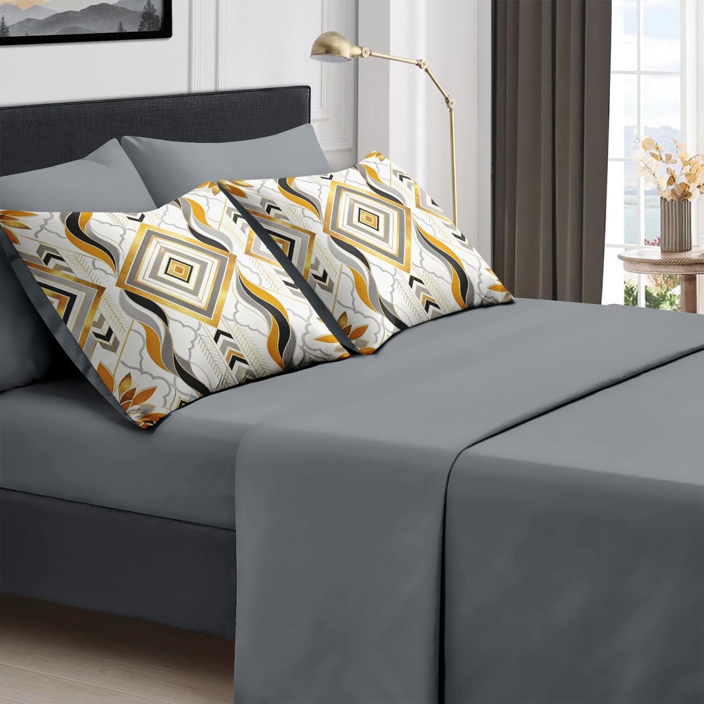 Boewywh Comforter Set Twin Size Geometric Gold Aztec 7 Pcs, Bedding for Kids and Adults, Abstract Modern Bed Sheet Sets with Fitted Sheet 2 Pillowcases & 2 Shams for Bedroom Bed Decor