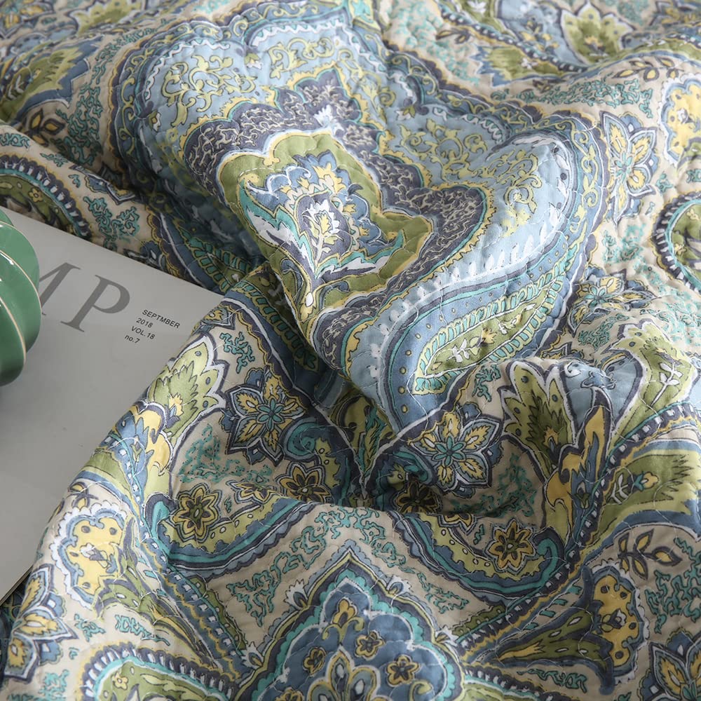 Autumn Dream Cotton Bedspread Quilt Sets, 3 Pieces Reversible Comforter Coverlet Sets, Classical Damask Paisley,King Size