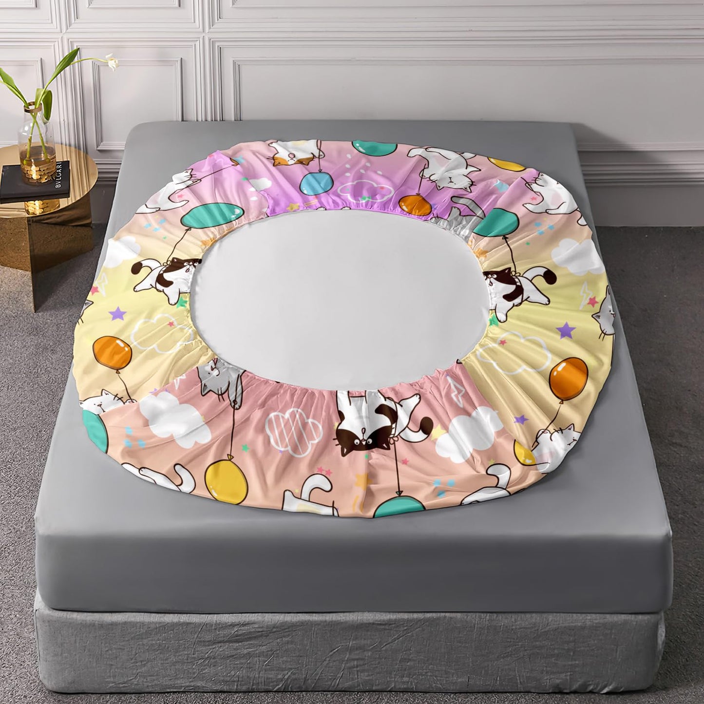 AILONEN Cat Fitted Sheet Twin XL Size, Balloon Cats Bed Sheet Set,Colorful Pet Cats Sheets,Girls Kids Cartoon Cat Gradient Sheet Sets 3 Pieces, 1 Fitted Sheet and 2 Pillowcases
