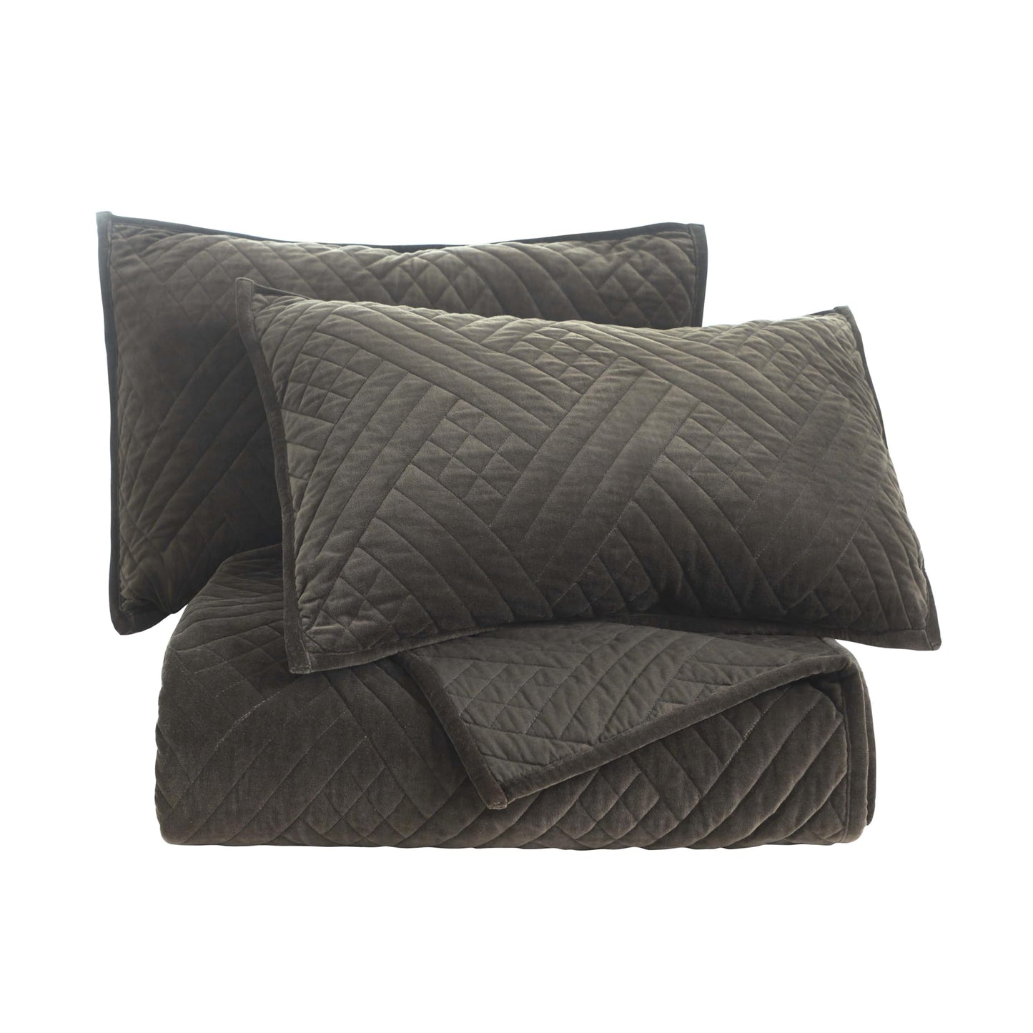 Superior 100% Cotton Velvet 3-Piece Quilt Set, 1 Lightweight Breathable Coverlet, 2 Pillow Shams, Comfy Home Essential Bedding, Cotton Fill, Geometric Aesthetic, Karina Collection, King Size, Grey
