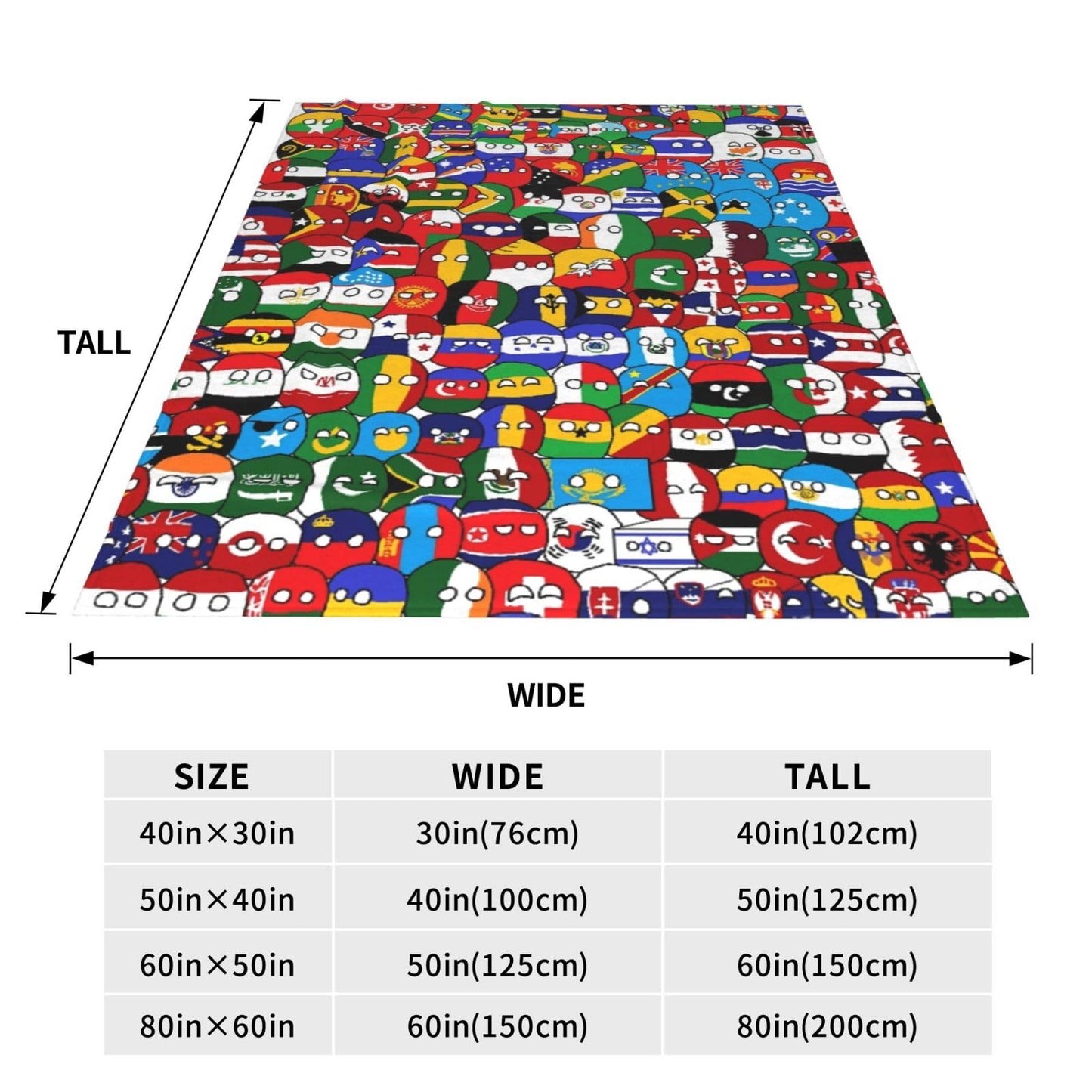 Countryball Polandball World Map Throw Blanket Flannel Fleece Fuzzy Blanket 40"X50" Soft Cozy Lightweight Blanket for Home Decor Bed Sofa Office Bedroom Living Room Travel