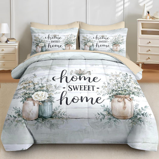 Boewywh 7 Pcs Comforter Set Queen Size, Farmhouse Floral Rustic Bedding for Kids and Adults, Sage Wildflower Bed Sheet Sets with Fitted Sheet 2 Pillowcases & 2 Shams for Bedroom Bed Decor