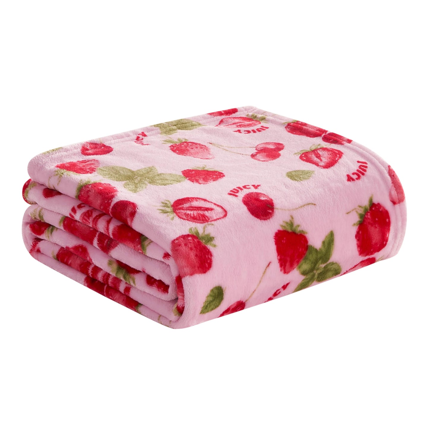 Juicy Couture Berry Happy 50" x 70" Plush Throw Blanket, Pink - Decorative Blankets for Sofas, Throws for Chairs, and Beds