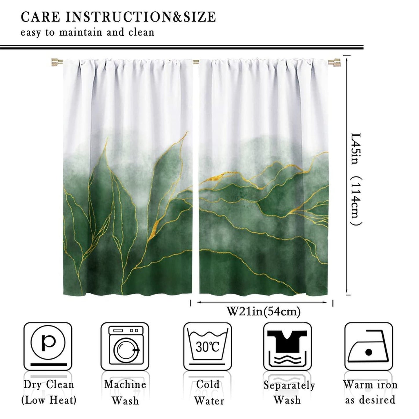 JESTRONRY Luxury Green Marble Print Curtains,Watercolor Style Texture Design Room Darkening Thermal Insulated Window Curtain Living Room Bedroom Bathroom Decor W42xL45in