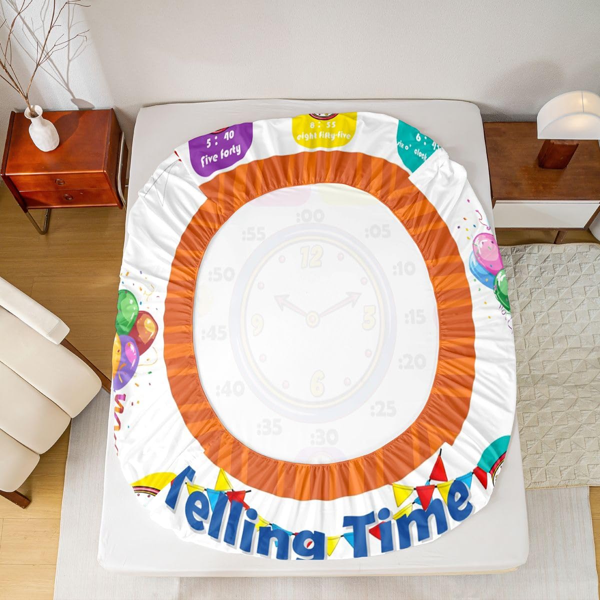 Educational Fitted Sheet Twin, Time Learning Bedding Set for Kids Boys Girls - Lightweight Bed Cover (No Flat Sheet)