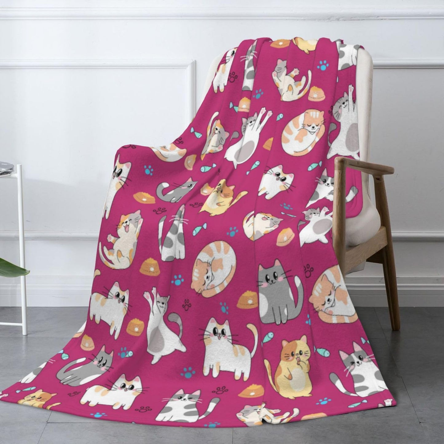 Cute Cat Blanket with Cats Rose Pink Throw Blankets Fuzzy Soft Cozy Blankets 50"x40" Soft Throws Warm Lightweight Plush Fleece Throw Blanket for Kids Men Women Gift Bed Couch Sofa