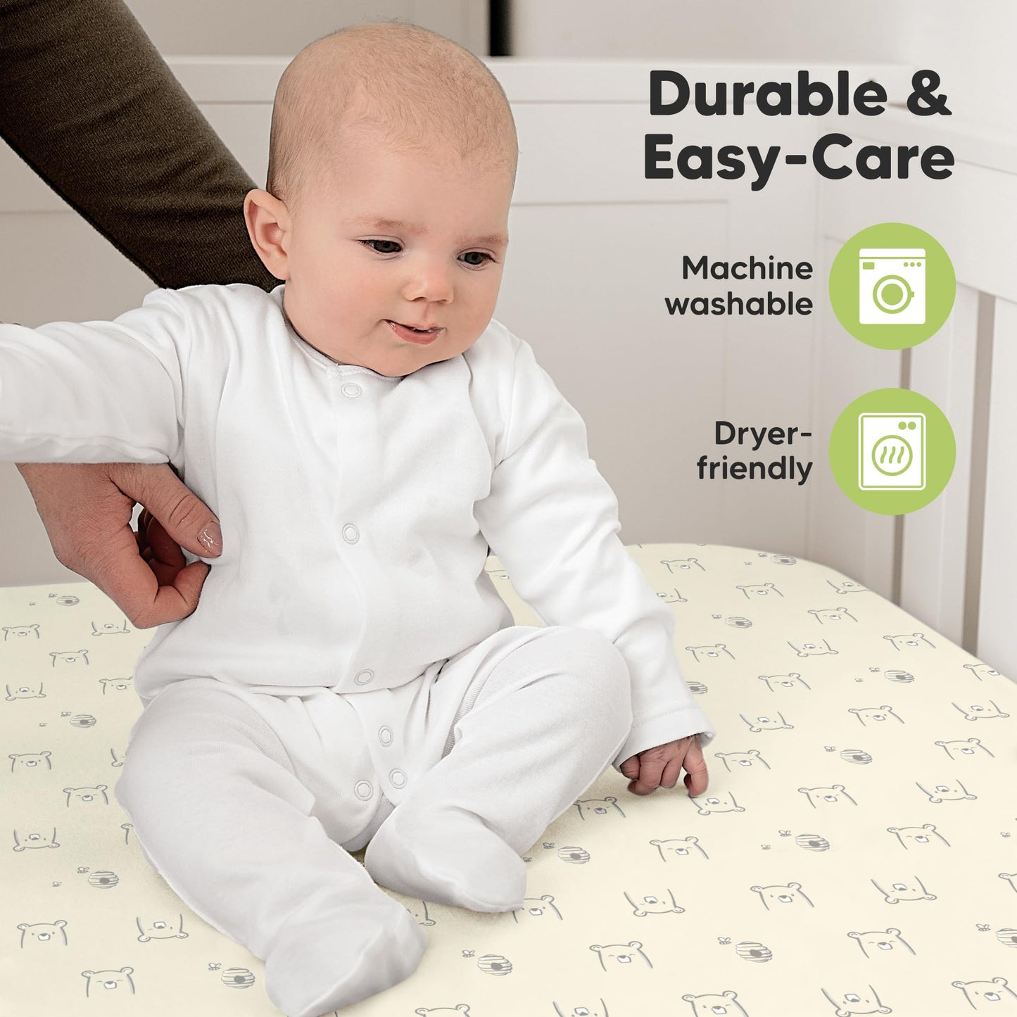 KeaBabies 2-Pack Organic Cotton Crib Sheets for Boys, Girls - 52x28 Fitted Crib Mattress Sheet Neutral, Breathable Cover for Baby Bed Set, Toddler Mattress, Soft & Cute Prints (Bumble Bear)