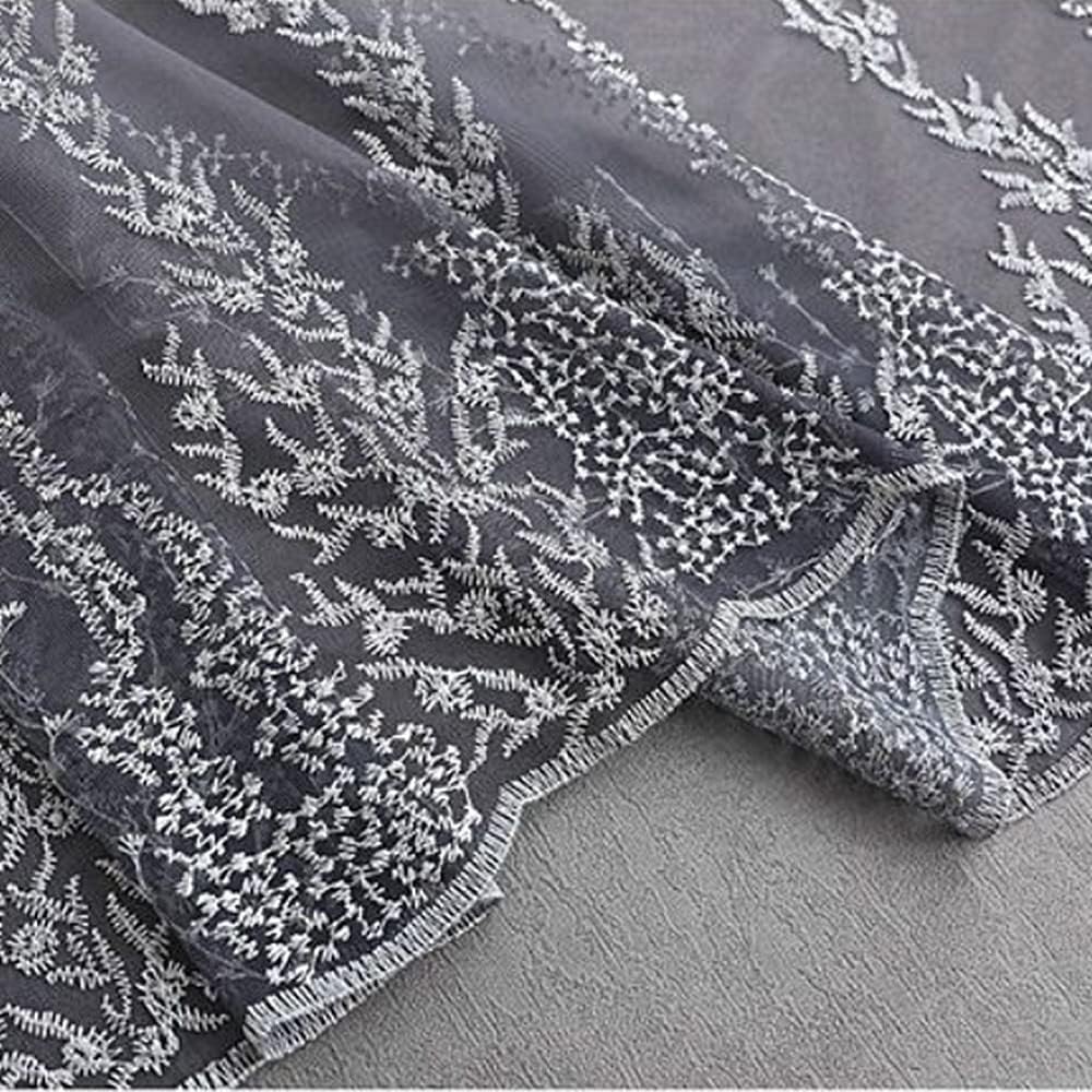 Amidoudou 1 Pair Double Layer Curtains for Living Room Gradient Coral Tree Pattern Embroidered Curtains for Bedroom (Grey,54x90 Inch)