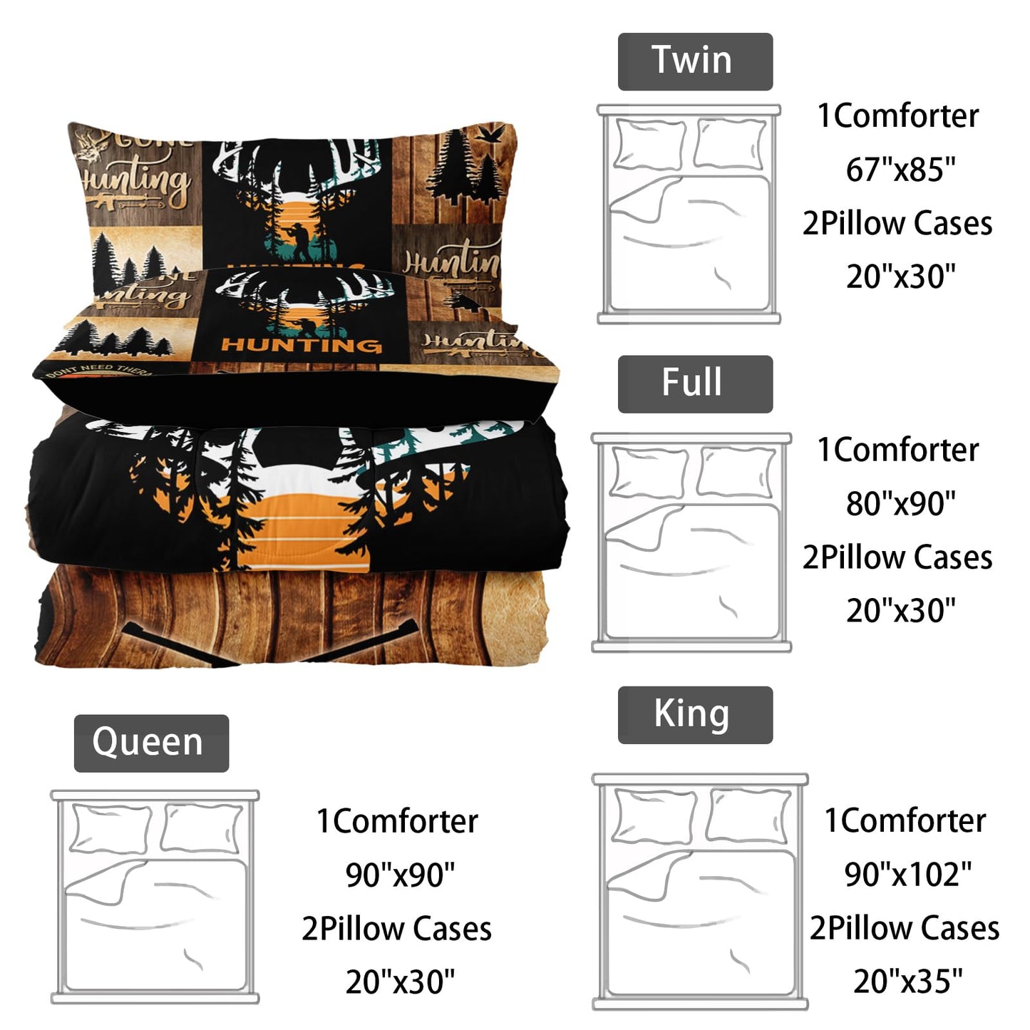Nttopship Deer Moose Hunting Comforter Set Twin,Bear Hunting Bedding Set 3 Piece for Girls Women Teens Adult Kids Boys,Rustic Bear Comforter Set 3pcs Wildlife Hunting Room Decor with 2 Pillowcases