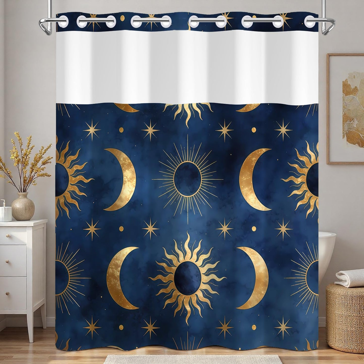 Xiazhilaio Celestial No Hook Shower Curtain with Snap in Liner, 71x74 Inch